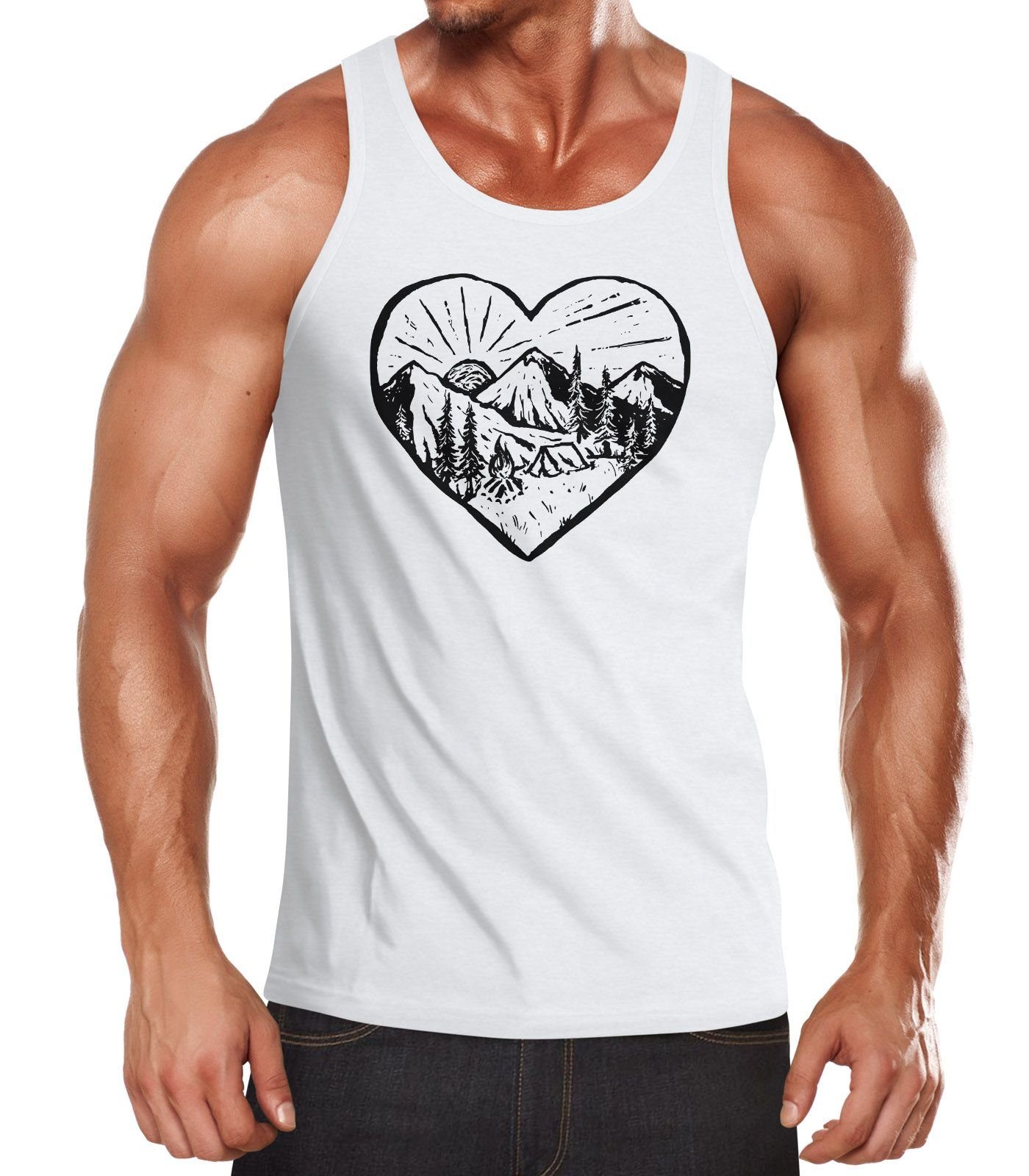 Neverless Tanktop Herren Tank-Top Wandern Berge Naturfreund Adventure Camping Muskelshirt Muscle Shirt Neverless® mit Print weiß