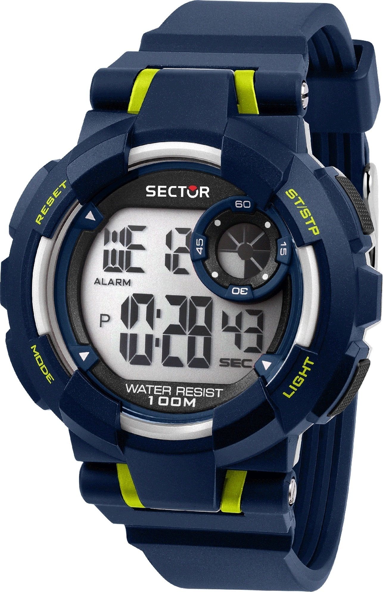 Sector Digitaluhr Sector Herren Armbanduhr Digital, Herren Armbanduhr  eckig, groß (43,5x36,5mm), PURarmband blau, Casual, Feinbearbeitung:  ABS-Kunststoff