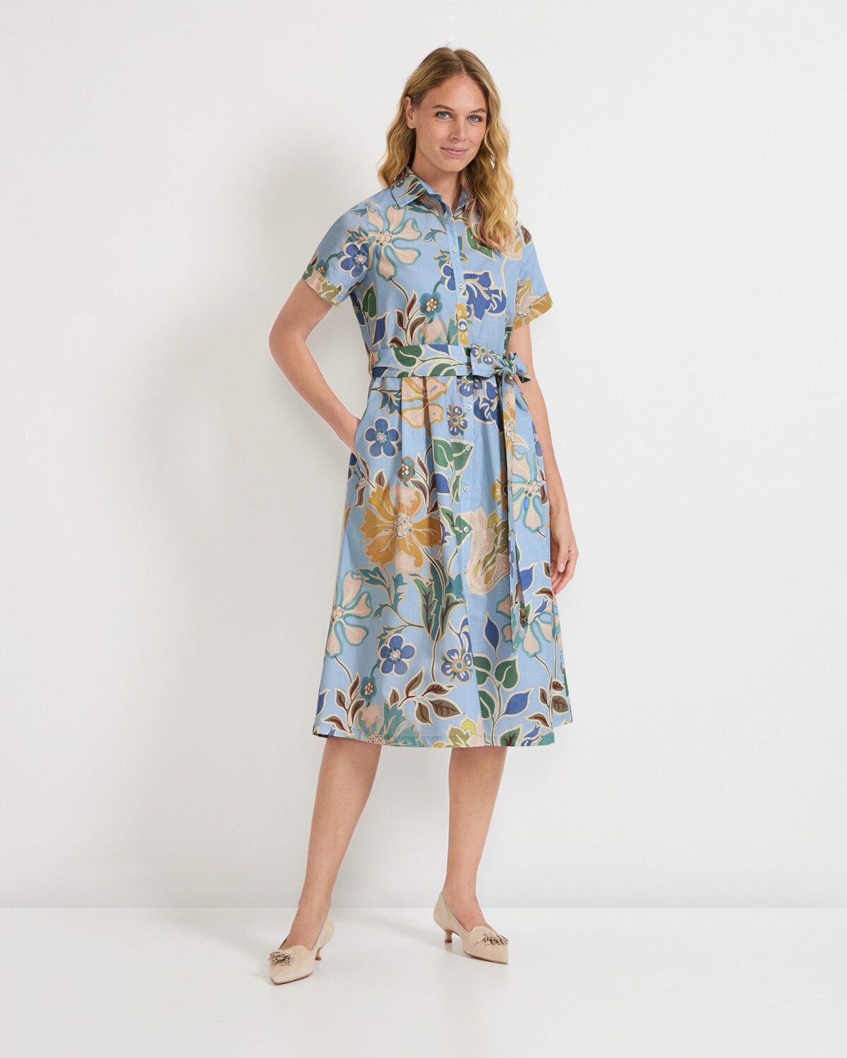 Highmoor Hemdblusenkleid Halbarm-Kleid mit Gürtel – Bild 4 von 5