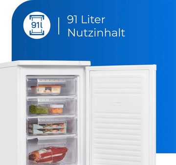 exquisit Gefrierschrank GS12-040E weiss, 85,5 cm hoch, 55,0 cm breit, 91 L Volumen, 4 Sterne Gefrieren