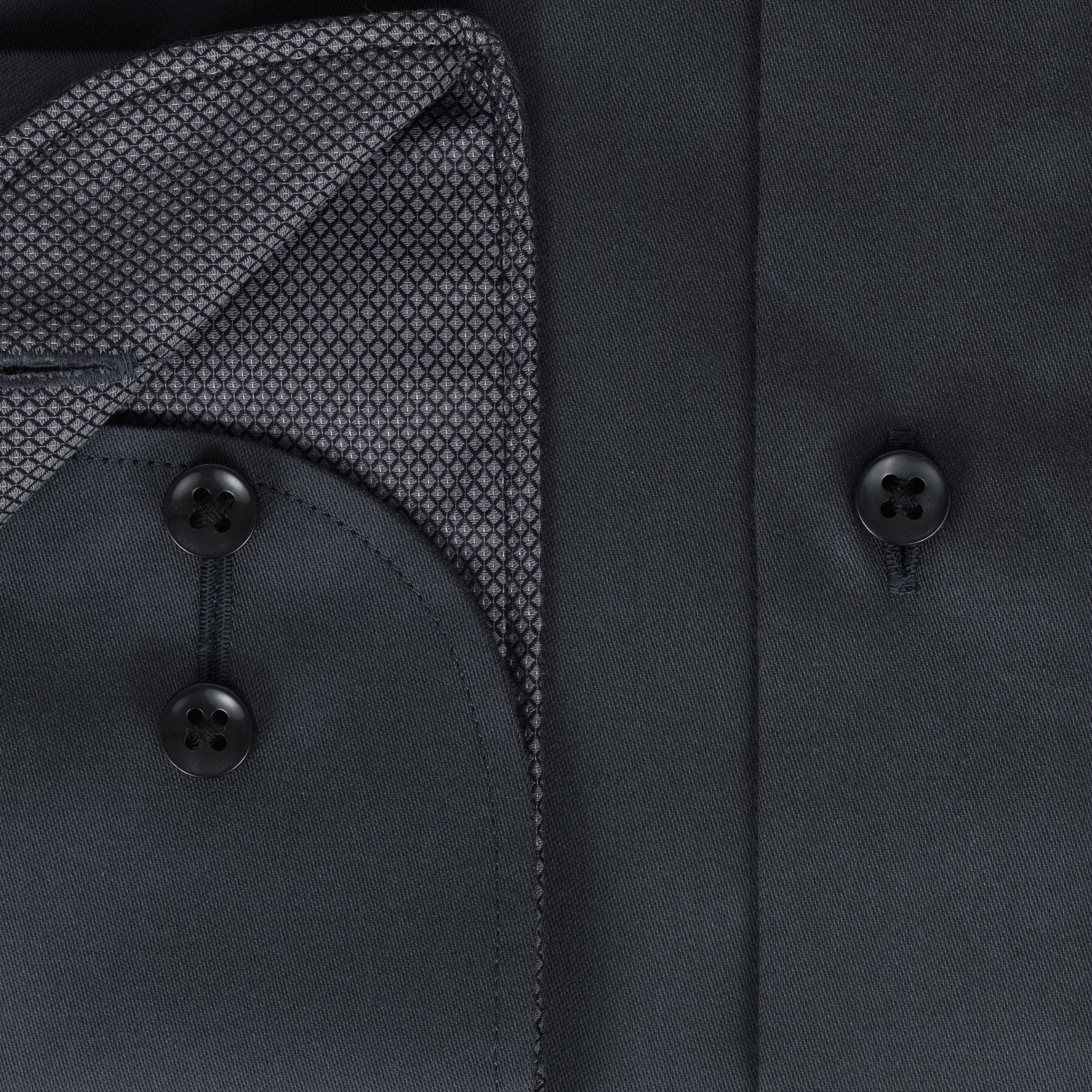 Eterna Langarmhemd Comfort Fit, Anthrazit, 100 % Baumwolle, Satingewebe, Bügelfrei Kentkragen mit Besatz