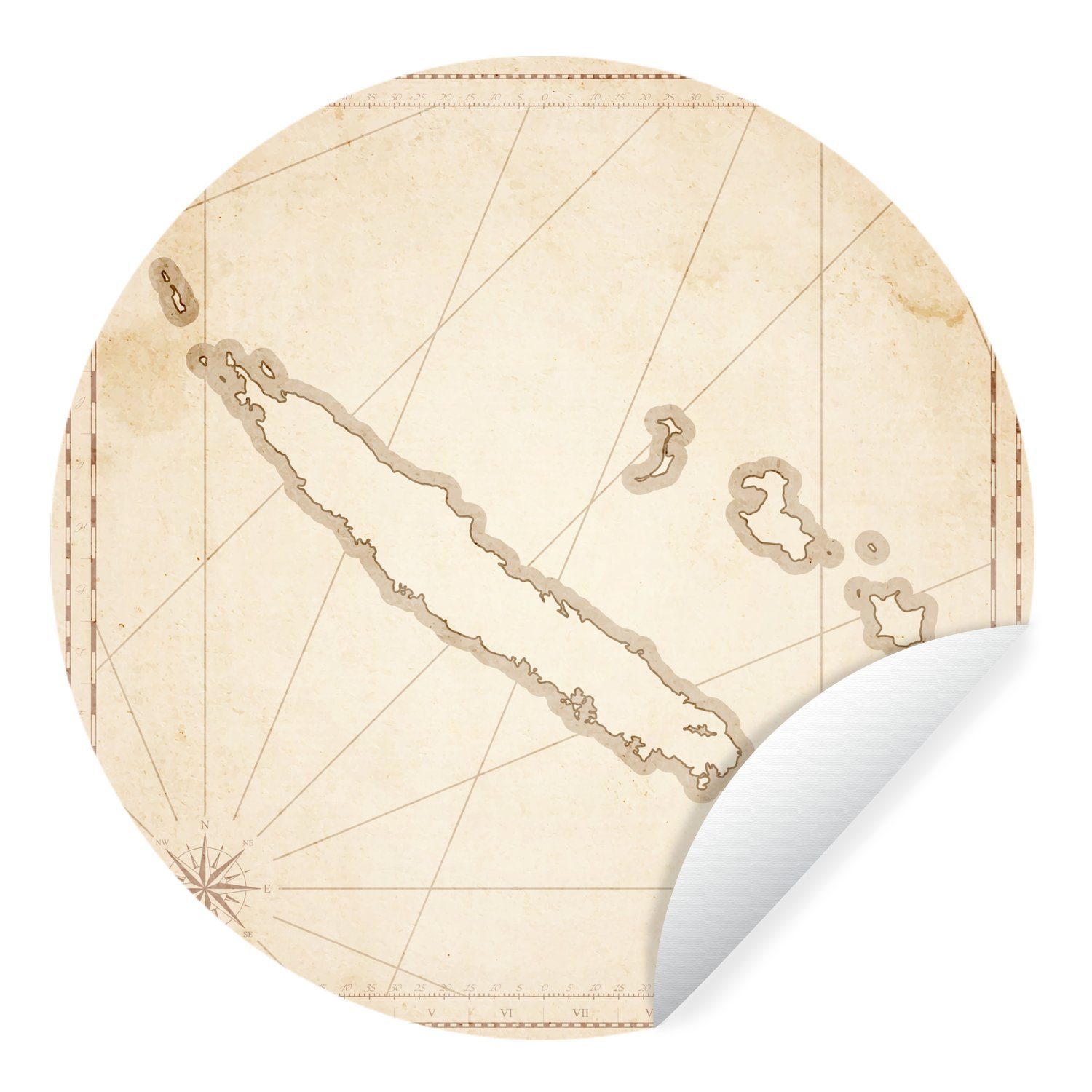 MuchoWow Wandsticker Eine Illustration einer Karte von Neukaledonien (1 St), Tapetenkreis für Kinderzimmer, Tapetenaufkleber, Rund, Wohnzimmer