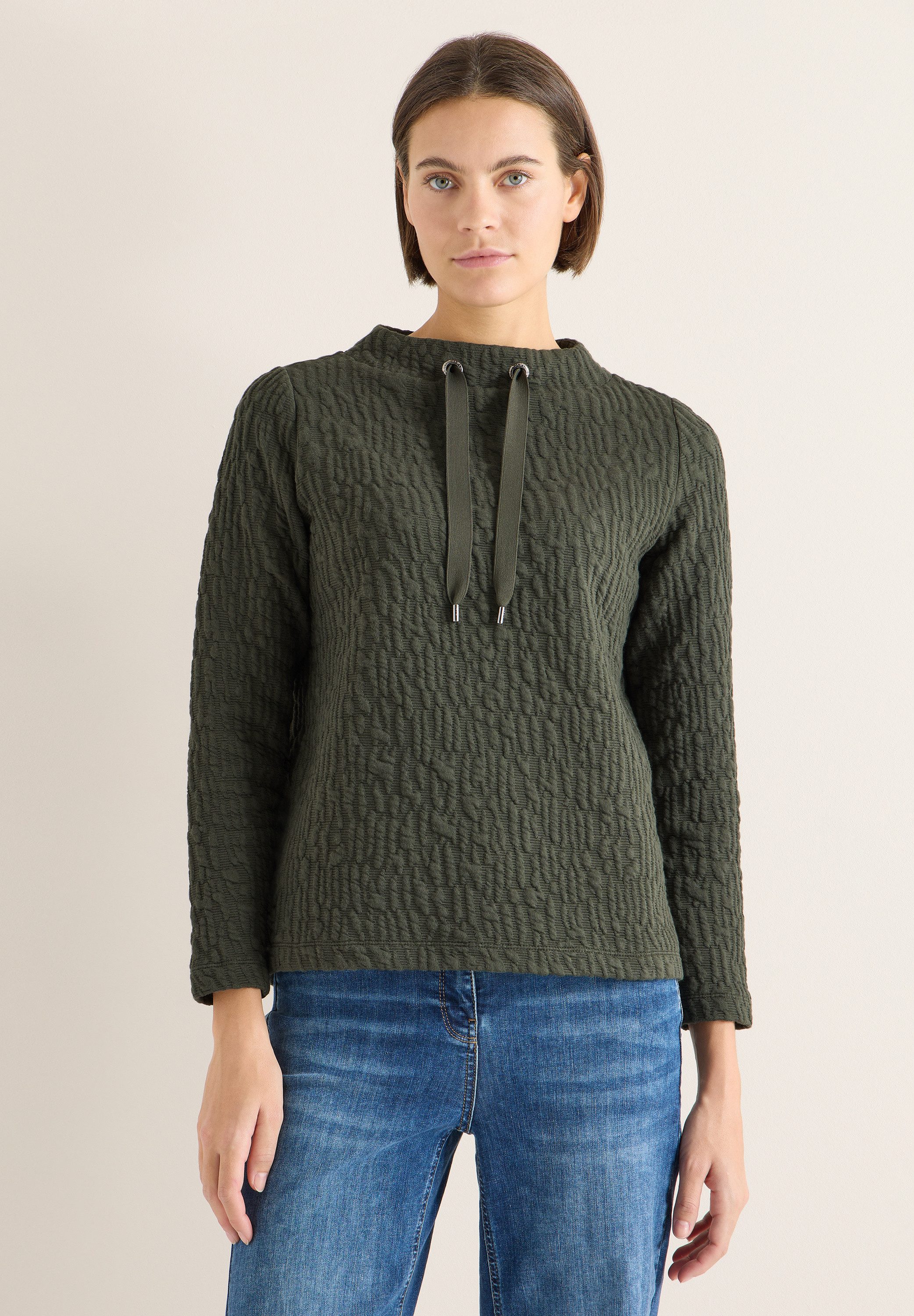 CECIL Langarmshirt mit Tunnelzugband am Kragen günstig online kaufen