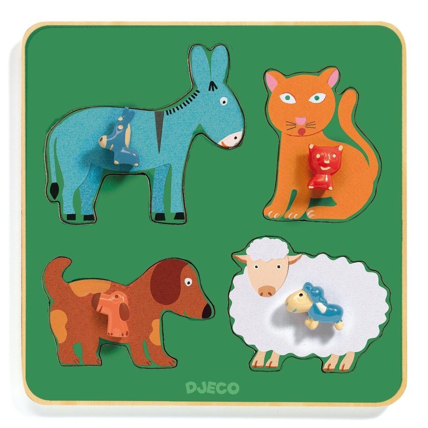 DJECO Spiel, DJ01061 Steckpuzzle Holzknopf: Family Farm