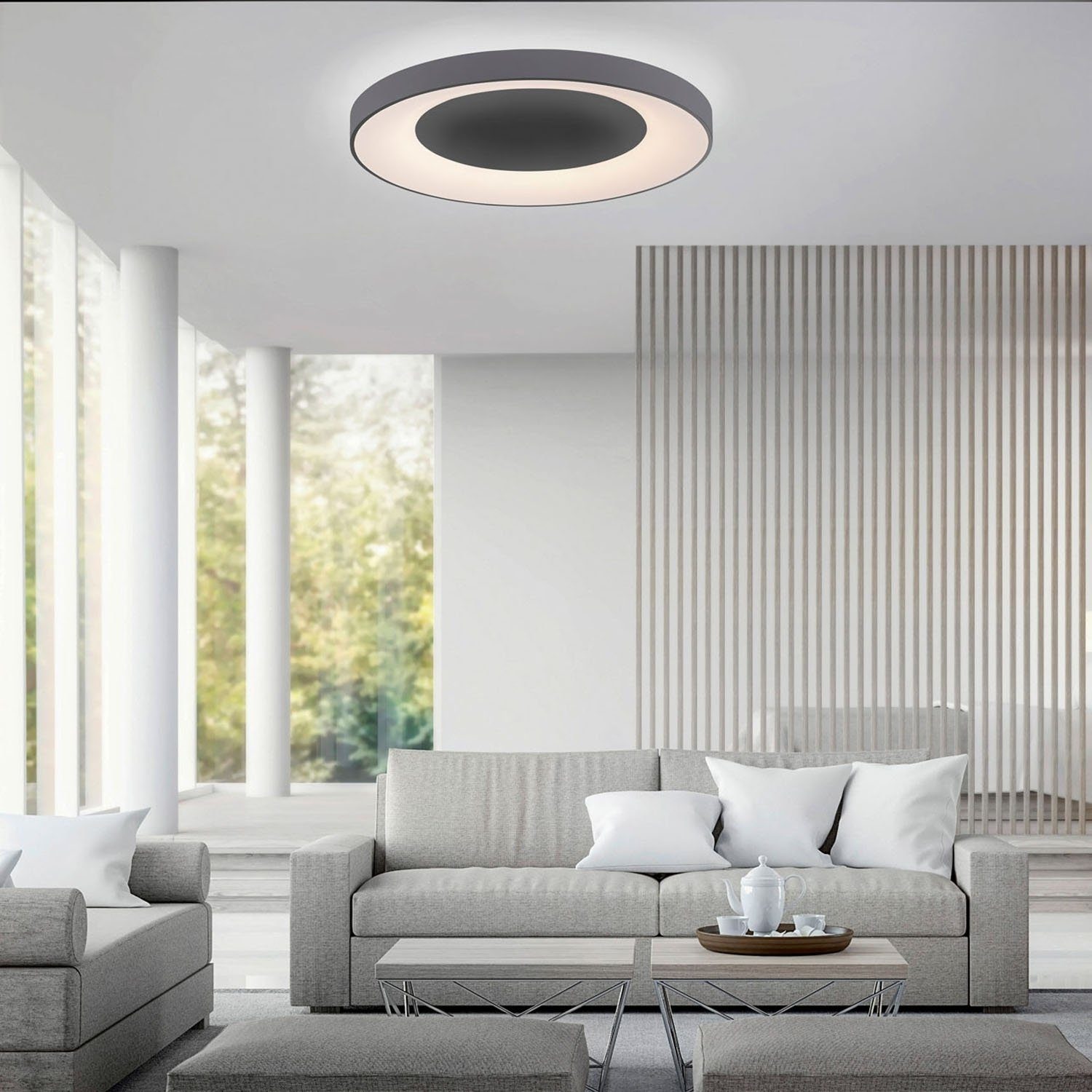 JUST LIGHT LED Deckenleuchte ANIKA, 1-flammig, Ø 70 cm, Grau, Weiß, Kunststoff, Anpassung der Farbtemperatur, Dimmfunktion, Memoryfunktion, LED fest integriert, Neutralweiß, Warmweiß, LED Deckenlampe
