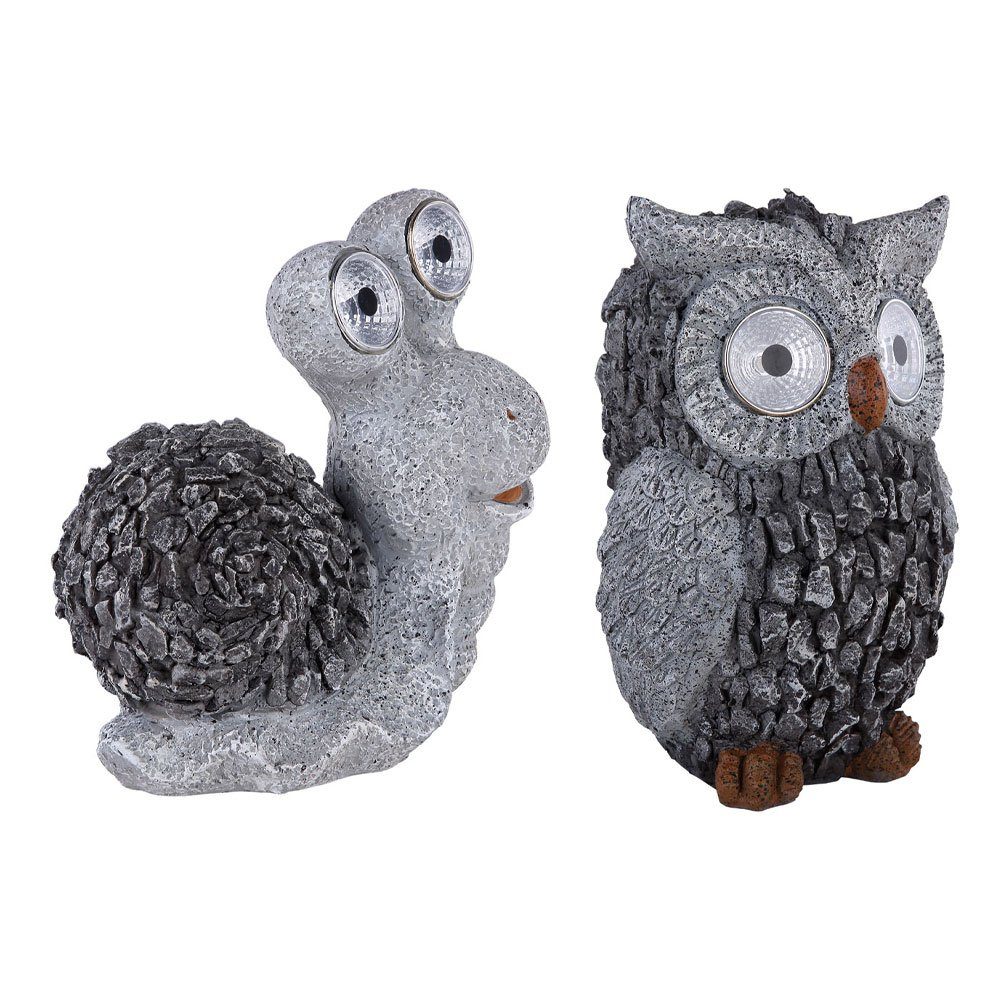 GLOBO LIGHTING LED Dekofigur, LED-Leuchtmittel fest verbaut, Solar Gartenskulptur für Außen Gartendeko Schnecke Eule