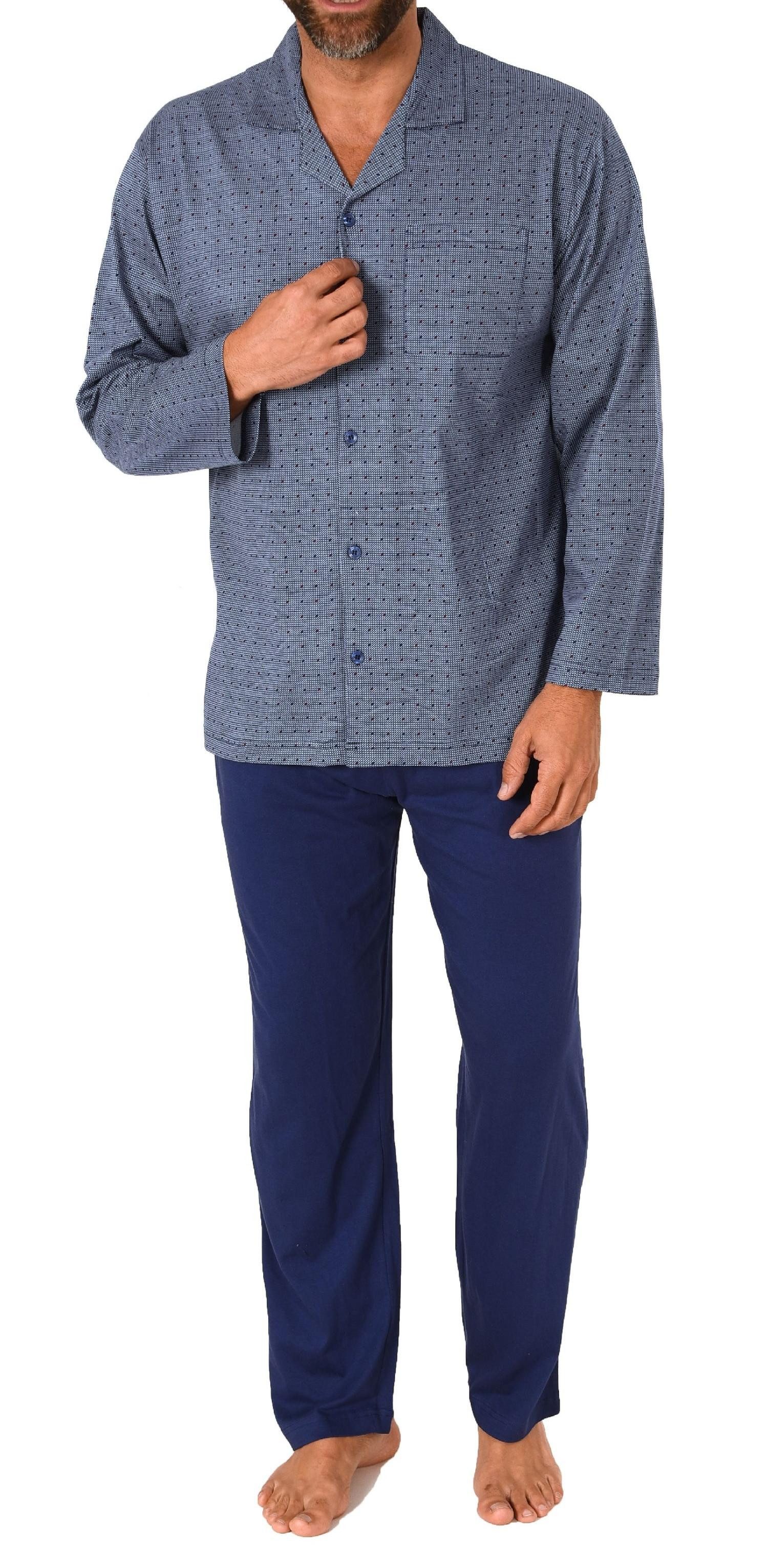 Pyjama Herren Langarm Schlafanzug zum durchknöpfen, auch in Übergrössen