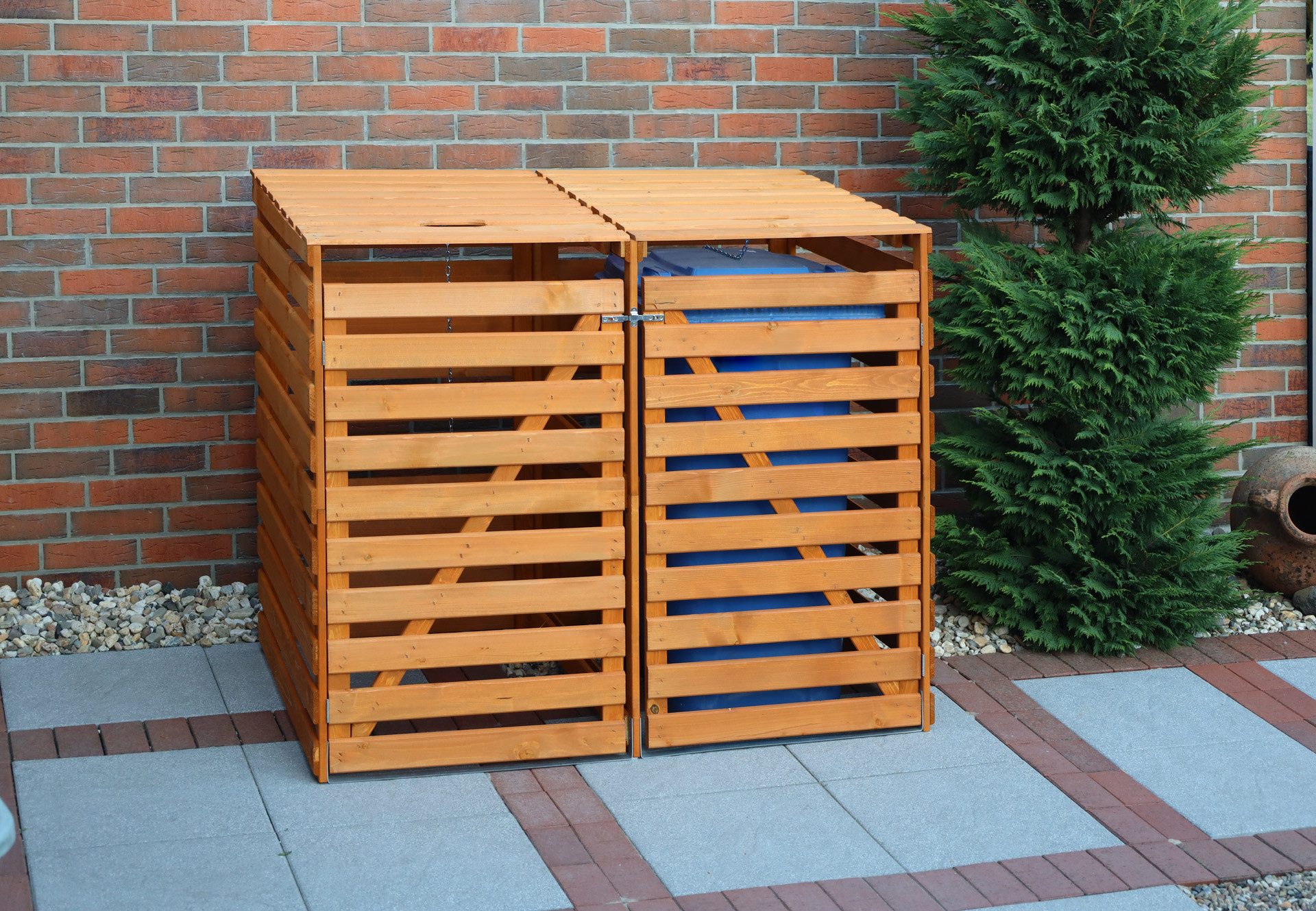 promadino Mülltonnenbox Vario V, für 2 x 240 l, braun