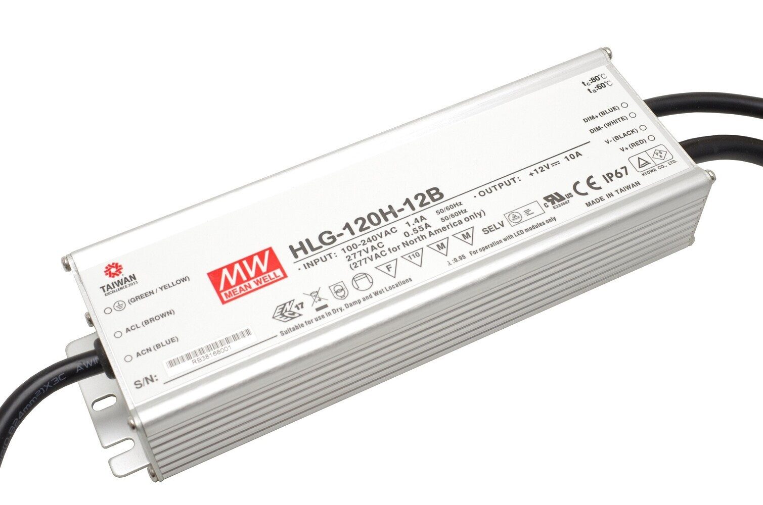 "HLG-120H-12B" 12V, Metall, Einbau, 120W, wassergeschützt, IP67 LED Trafo