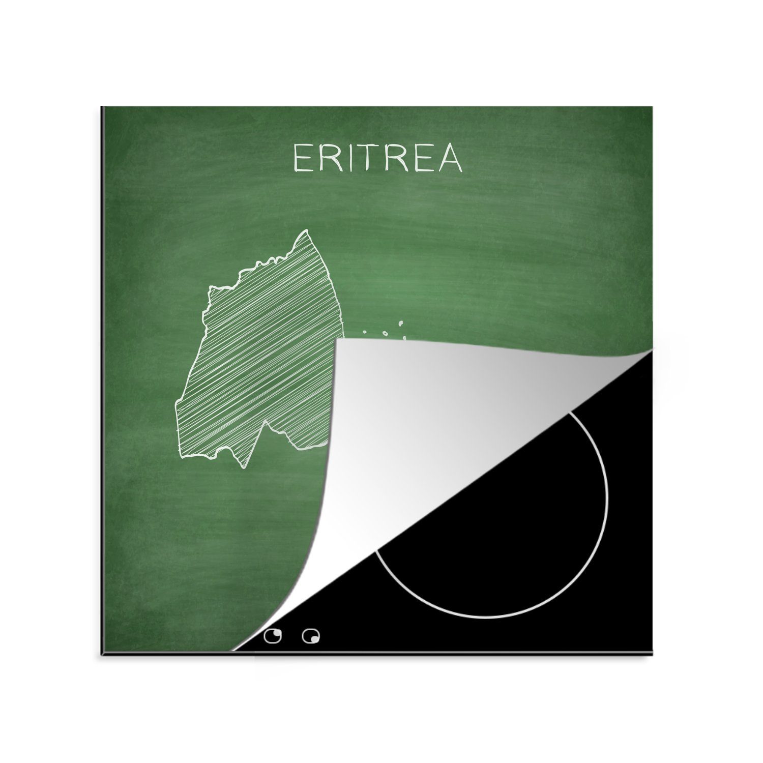 auf Kreidetafel, (1 tlg), Ceranfeldabdeckung, MuchoWow 78x78 von Eritrea einer Herdblende-/Abdeckplatte Vinyl, küche Arbeitsplatte Illustration für cm,