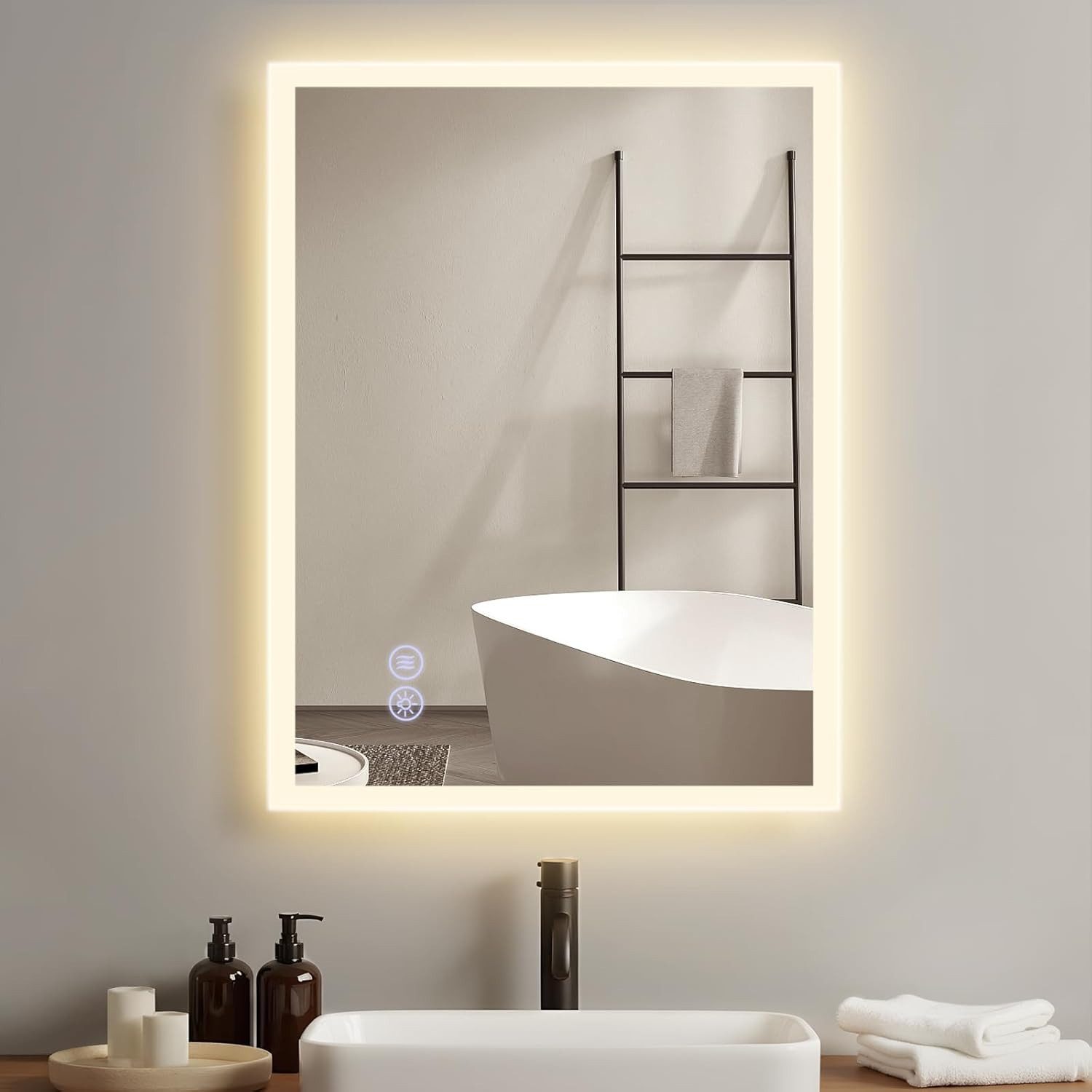 Nettlife Badspiegel spiegel Beleuchtung Rund 50/60/70/80cm Entfogger Funktion, zimmerspiegel mit Touch-Schalter und Entfogger-Funktion
