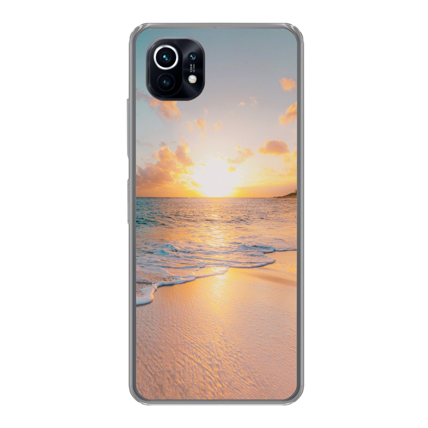 MuchoWow Handyhülle für Xiaomi Mi 11 Sonnenuntergang - Strand - Meer - Sommer - Blau, Phone Case, Silikon, Schutzhülle Dünn