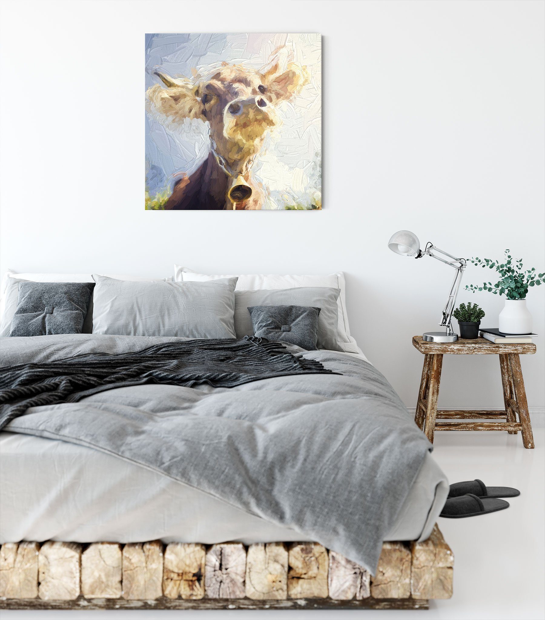 bespannt, Portrait einer Leinwandbild St), inkl. Leinwandbild einer Pixxprint fertig (1 Kuh, Kuh Portrait Zackenaufhänger