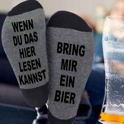 Alster Herz Freizeitsocken 2 Paar Wenn Du Das Lesen Kannst Bring Mir Bier Lustig Socken A0208 (2-Paar) lustige Socken