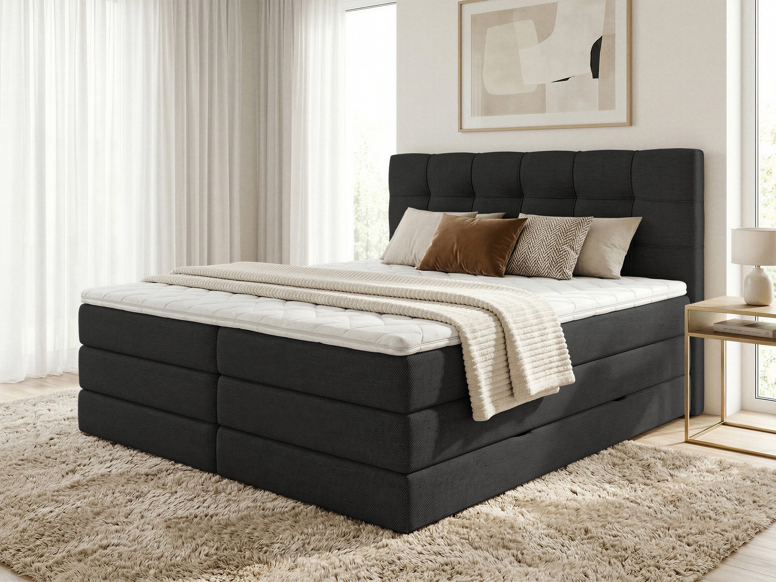 Sofnet Boxspringbett Best XL (2x Bettkästen, Bonellfederkern- und Taschenfederkernmatratze, Topper), Polsterbett, Doppelbett, Webstoff, mit Kopfteil, 140/160/180x200 cm