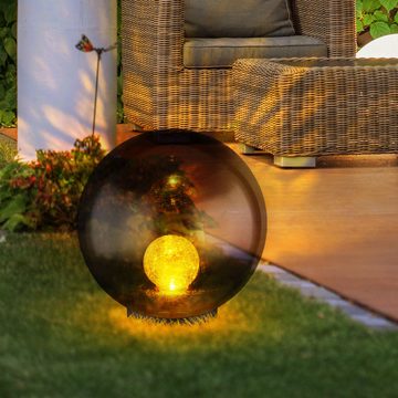 Globo LED Solarleuchte, LED-Leuchtmittel fest verbaut, Warmweiß, Solarlampe Kugelleuchte Gartenlampe LED Solardeko rauch H 33,5 cm 2x