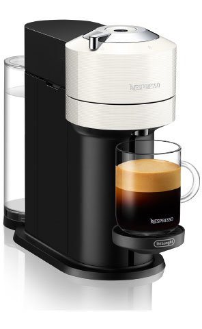 Nespresso Kapselmaschine Vertuo Next ENV 120.W von DeLonghi, White, inkl. Aeroccino Milchaufschäumer im Wert von UVP € 75,-
