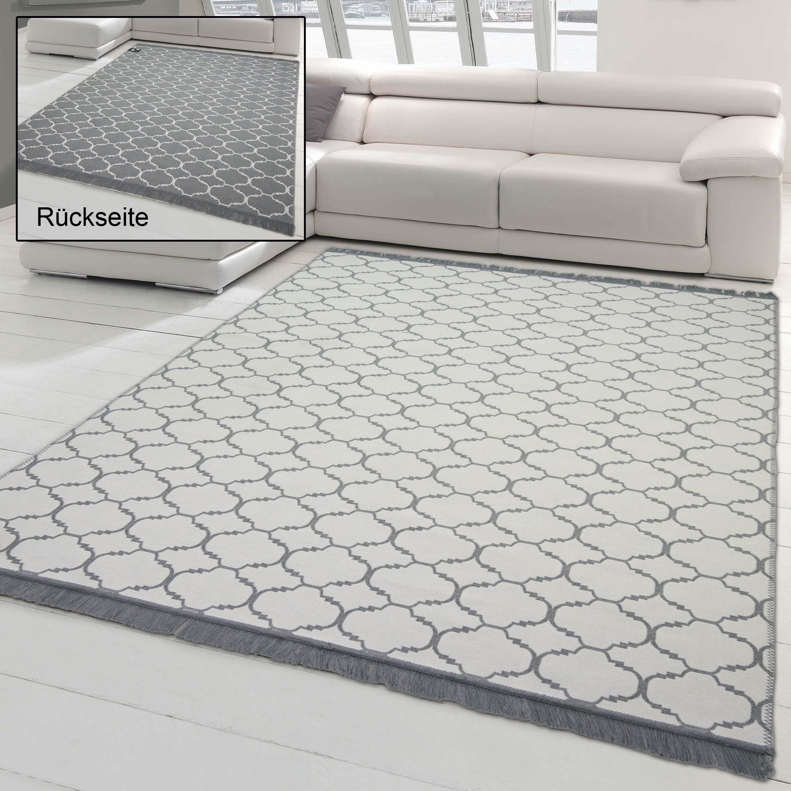 Outdoorteppich Moderner In- & Outdoor Teppich beidseitig verwendbar &  waschbar grau weiß creme, Teppich-Traum, rechteckig