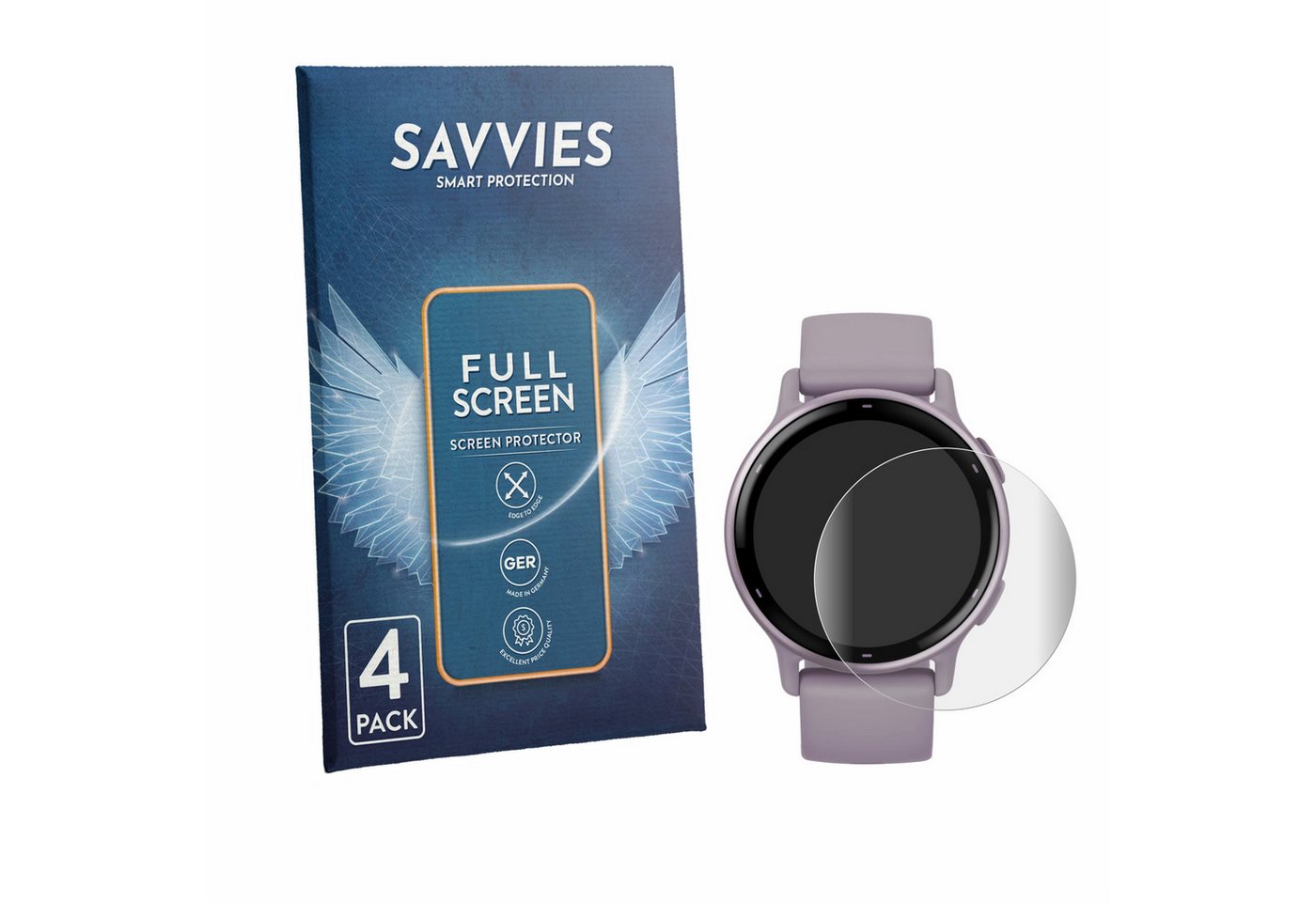 Savvies Displayschutzfolie Fullscreen Schutzfolie für Garmin vivoactive 5, 4 Stück, Displayschutz Folie Fullcover Klar Transparent