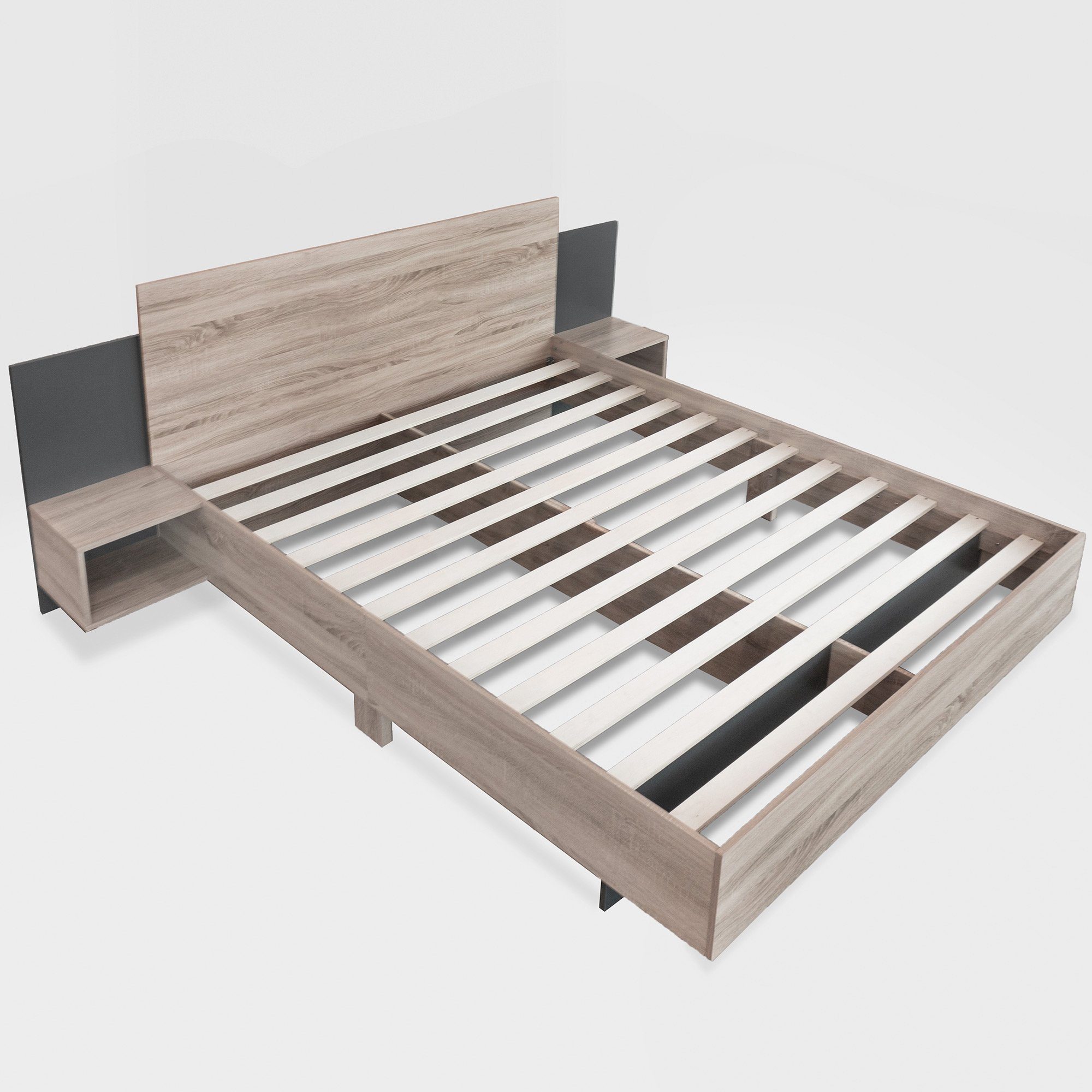 +2 Holzbett Schlafzimmer Gotagee Holzbett Modernesbett Komplet Nachttisch Integrierter Nachttischen, Doppelbett