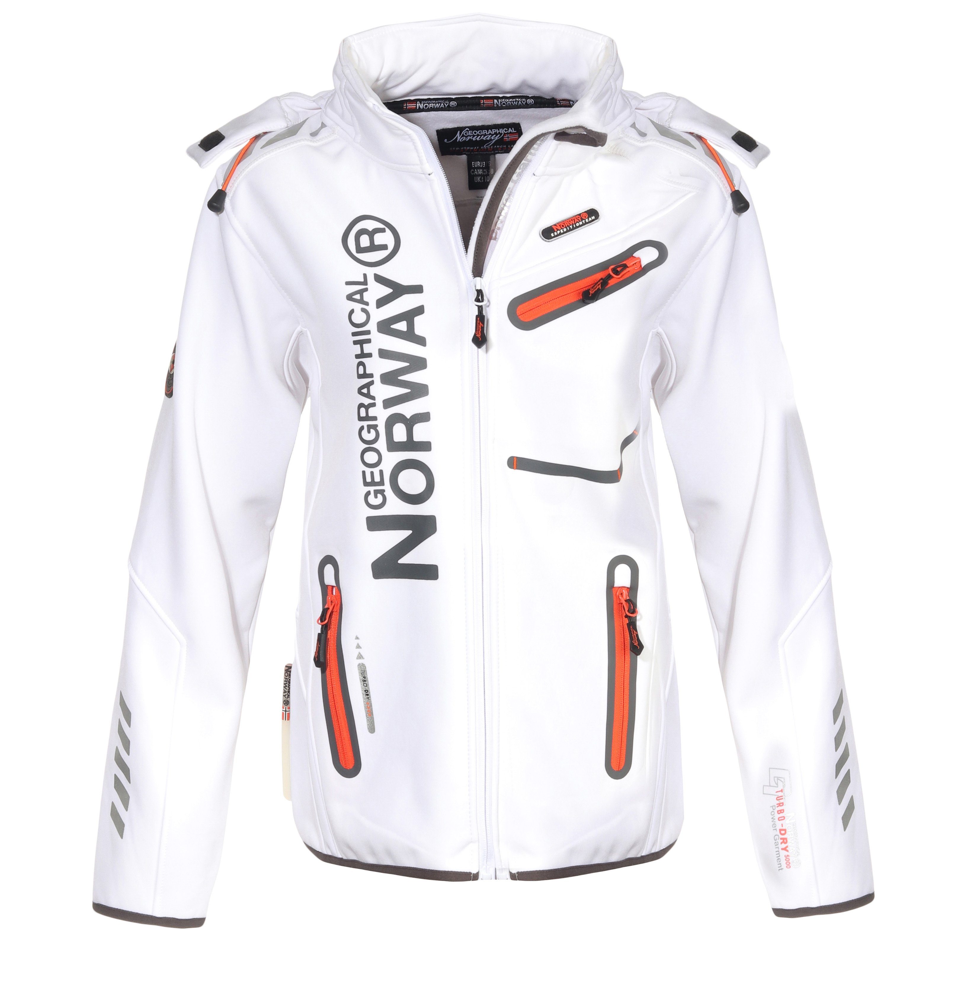 Geographical Norway Softshelljacke Damen Softshell Windbreaker Regen Outdoor Jacke in Unifarbe, mit abnehmbarer Kapuze, mit Stehkragen