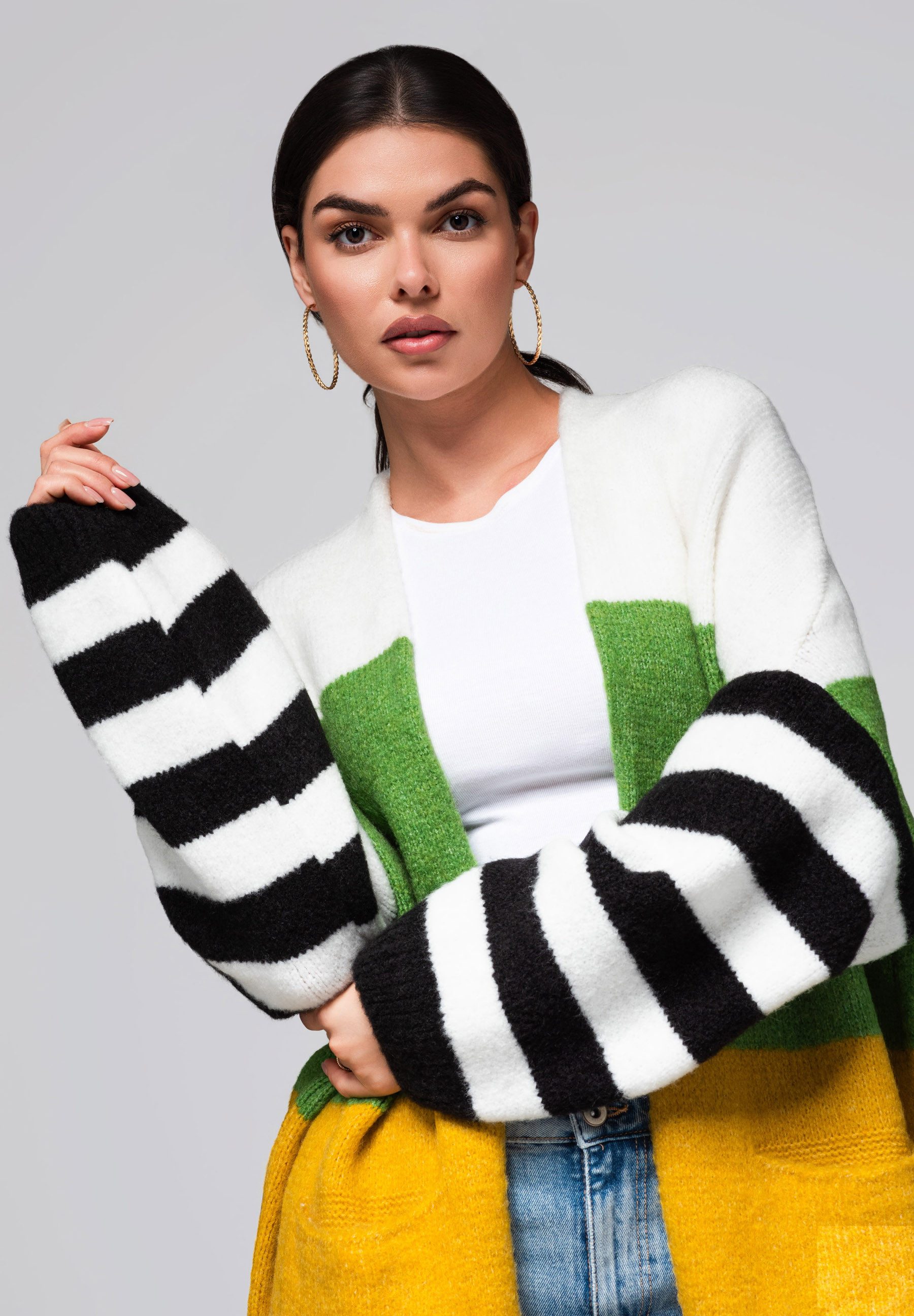 OMBRE Strickpullover Strickjacke im Colourblock-Stil günstig online kaufen