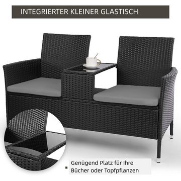 TLGREEN Gartenbank 2-Sitzer Balkonmöbel Set, Polyrattan Gartenlounge-Bank