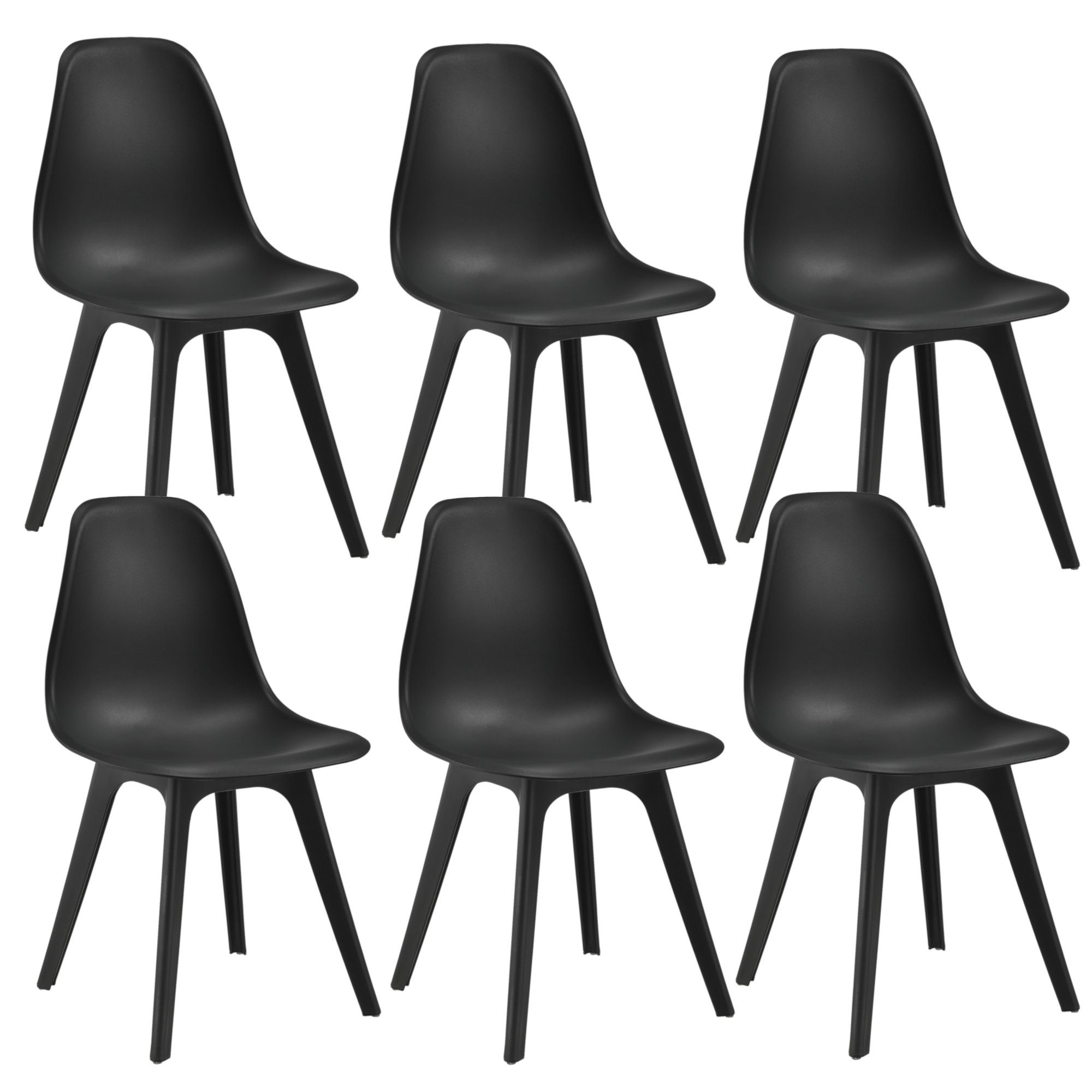 en.casa Esszimmerstuhl, »Brevik« 6-er Set Küchenstuhl in verschiedenen Farben schwarz | schwarz | Stühle
