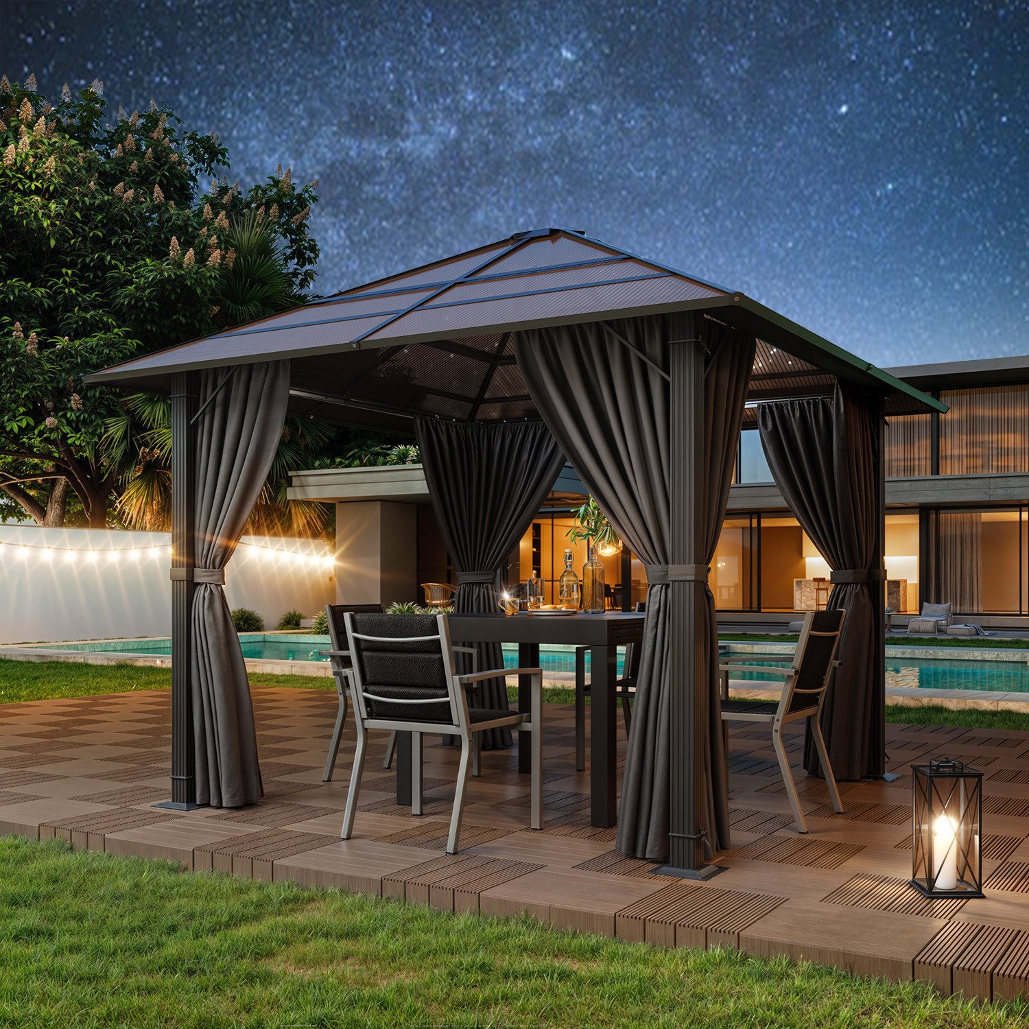 GUNJI Pavillon 3*4m Mit PC-Platte,Gartenpavillon mit 4 Seitenteilen,Partyze günstig online kaufen