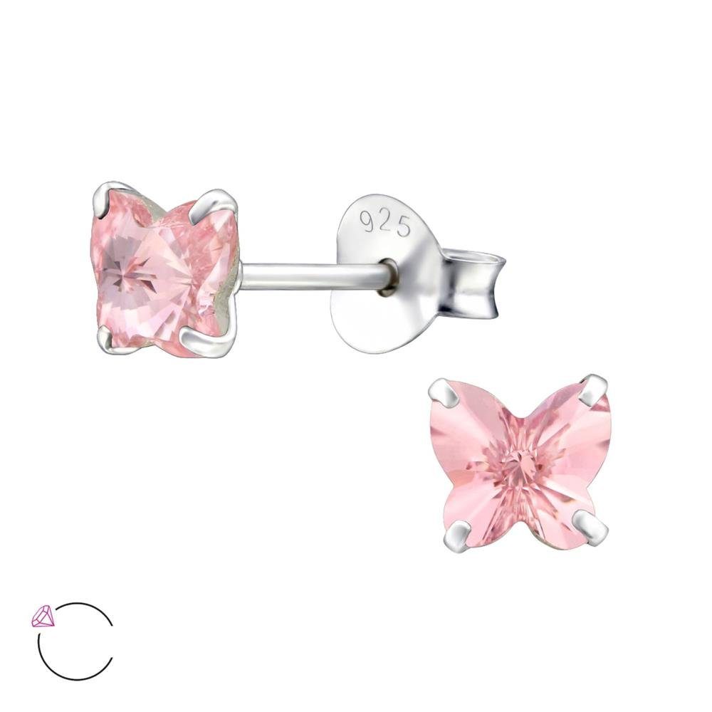 BUNGSA Ohrring-Set Ohrstecker Kristall-Schmetterling aus 925 Silber Damen - Light Rose (1 Paar (2 Stück), 2-tlg), Ohrschmuck Ohrringe