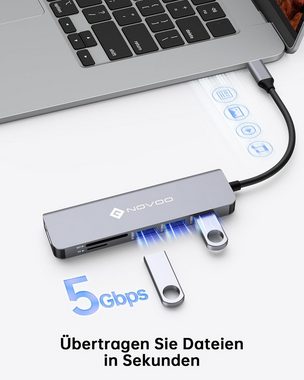 NOVOO USB-C Hub USB-Adapter USB-C zu USB-A 3.0, HDMI, SD/TF Kartenleser, kompakt, MacOS-Kompatibilität, hohe Qualität und Sicherheit
