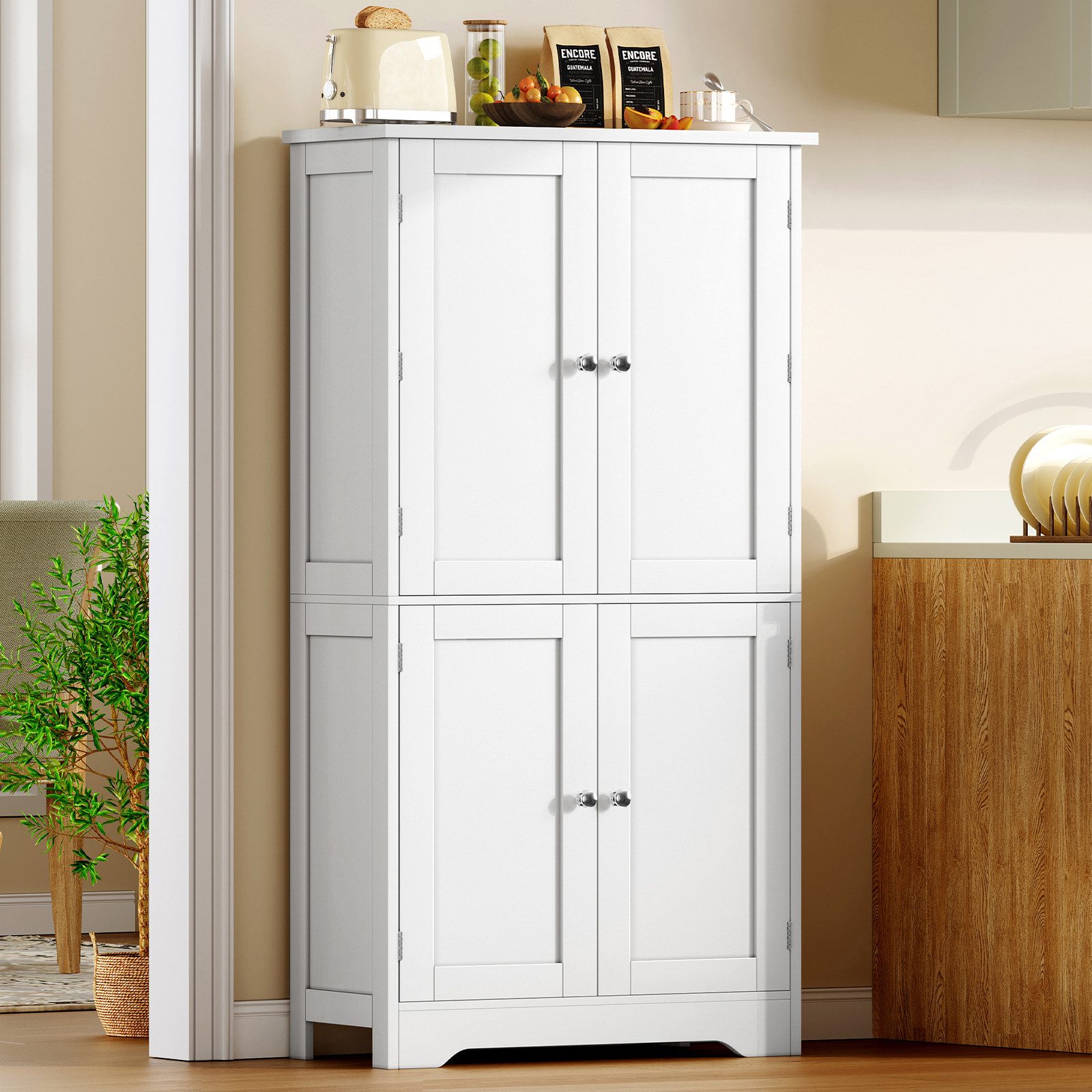 TEENFON Hochschrank Küchenschränke, viertüriger Multifunktionsschrank, weiß (1-St)