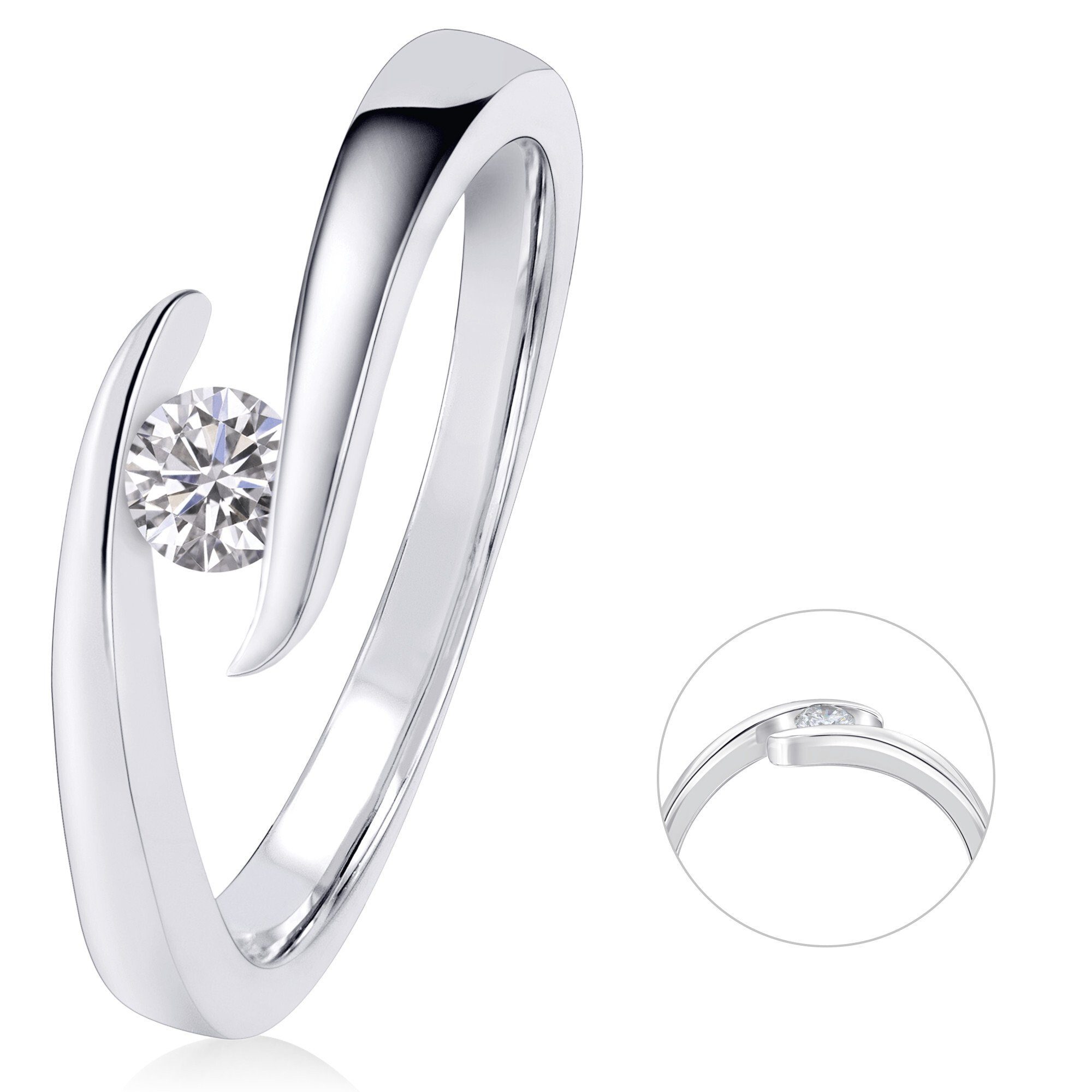 ONE ELEMENT Diamantring 0,15 ct Diamant Brillant Spannfassung Ring aus 585 Weißgold, Damen Gold Schmuck Spannfassung | Goldringe