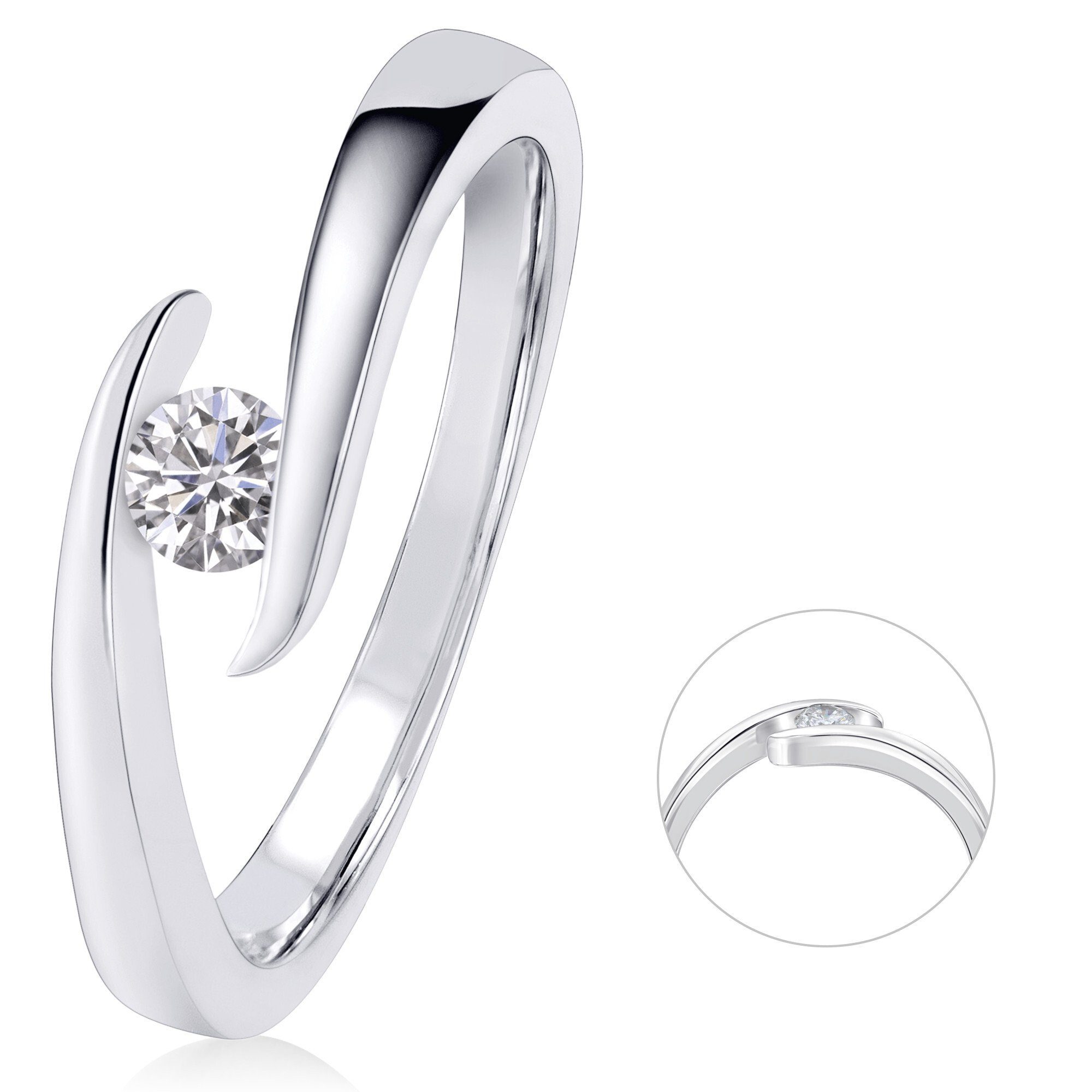 ONE ELEMENT Diamantring 0,15 ct Diamant Brillant Spannfassung Ring aus 585 Weißgold, Damen Gold Schmuck Spannfassung