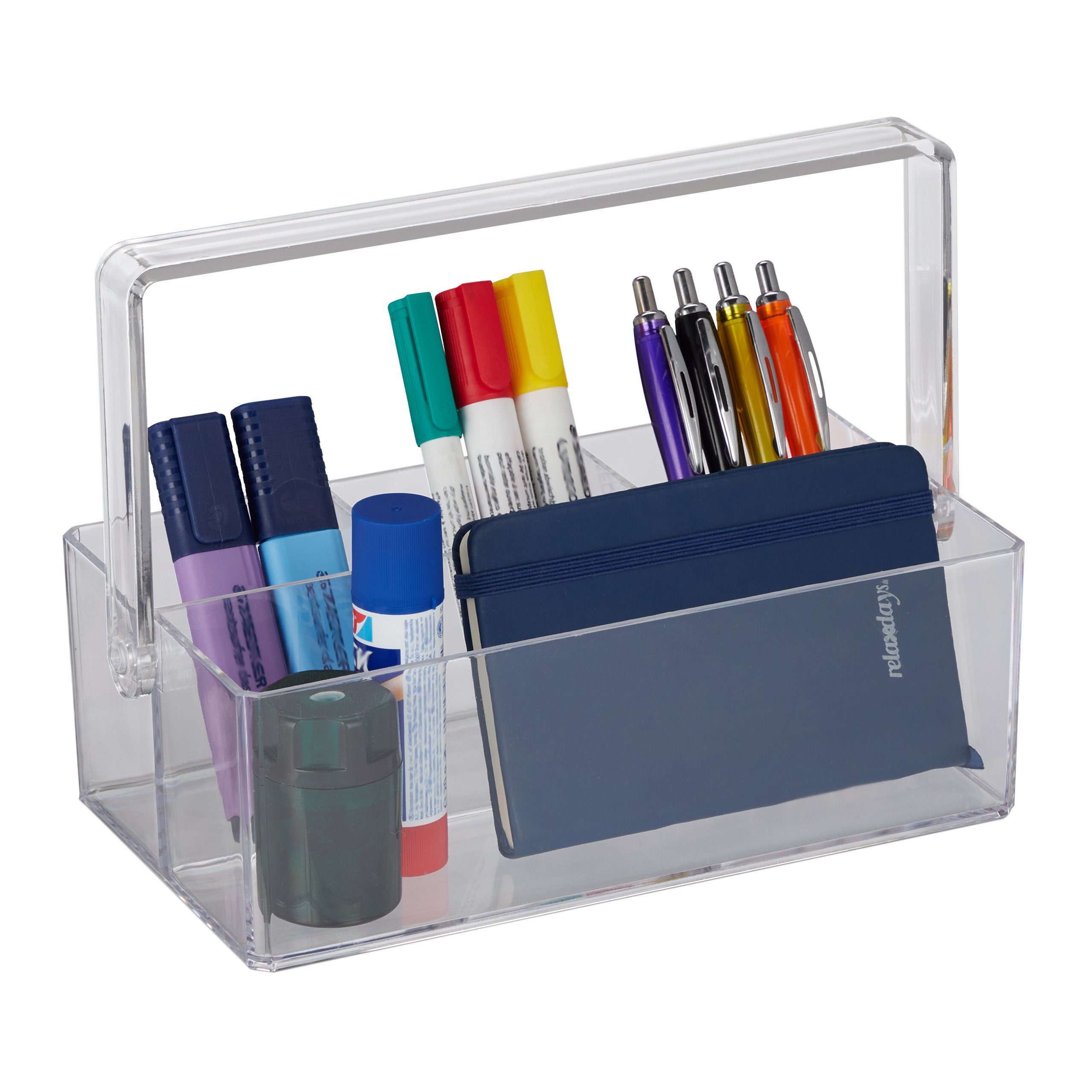 relaxdays Organizer Transparenter Organizer mit Griff 3x