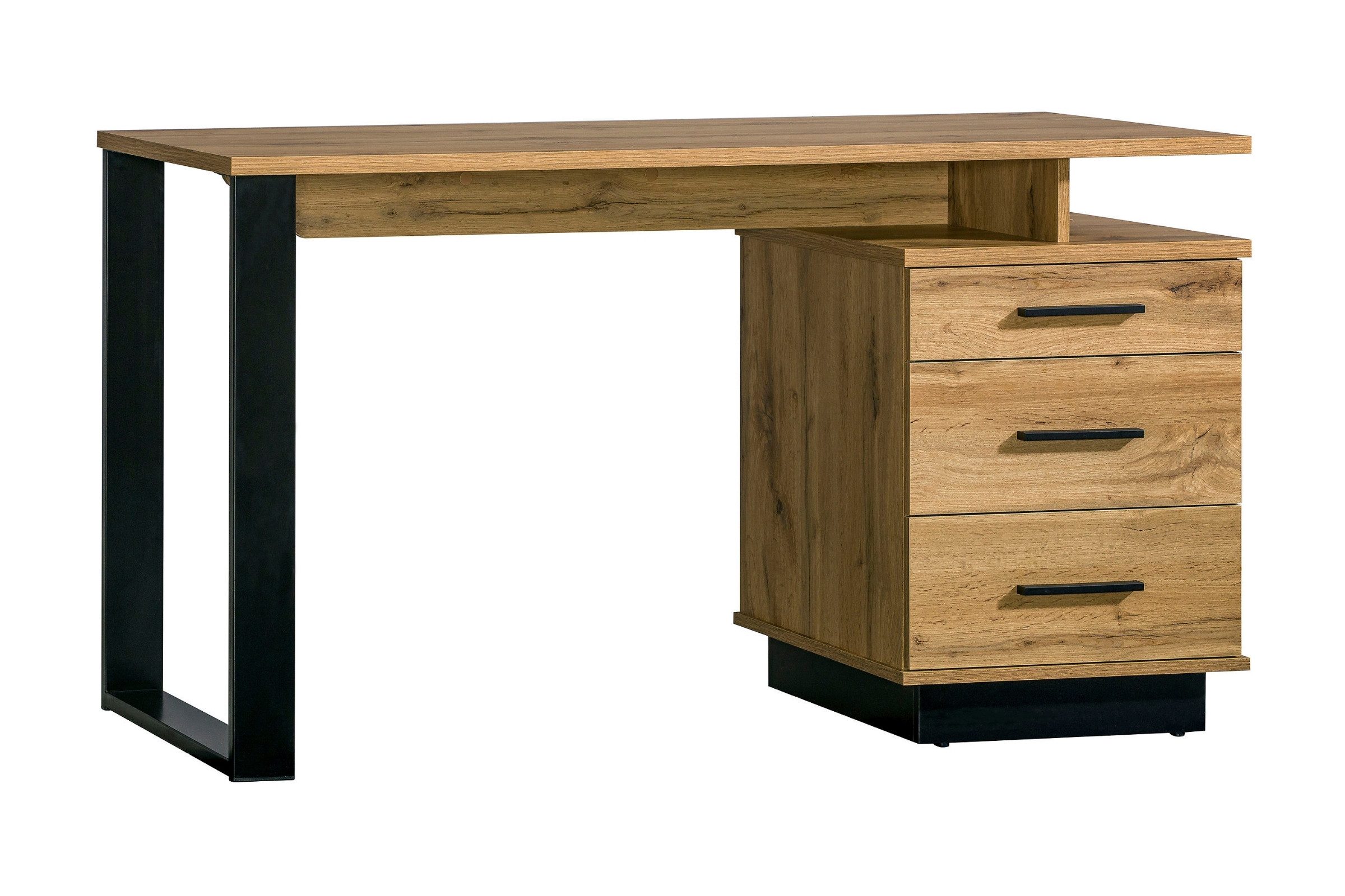 Deine Möbel 24 Schreibtisch LAMI 8 Kinderschreibtisch 135 cm mit 3 Schubladen & 2 Fächern (Stil: Loft / Industrial / Scandi, 1-St., LAMI - Kollektion), Bürotisch in Wotan Eiche & Schwarz Matt mit Metallgestell