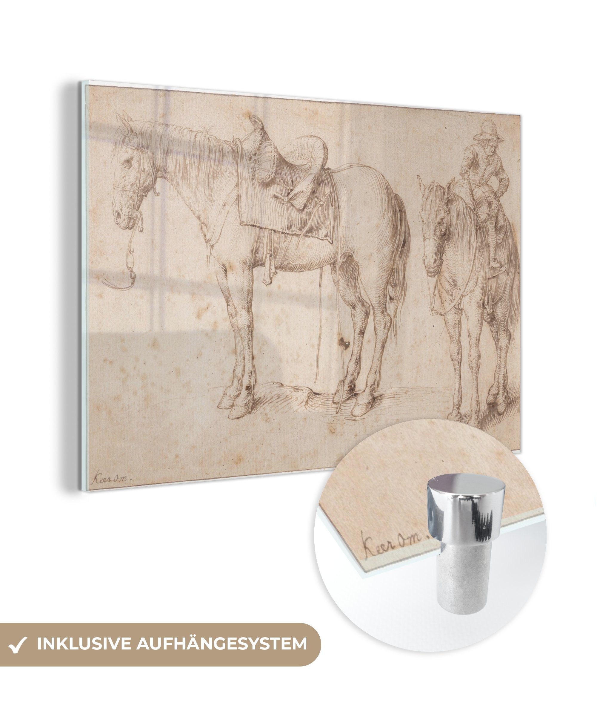 MuchoWow Acrylglasbild Zwei Studien eines gesattelten Pferdes - Gemälde von Jacob de Gheyn II, (1 St), Acrylglasbilder Wohnzimmer & Schlafzimmer
