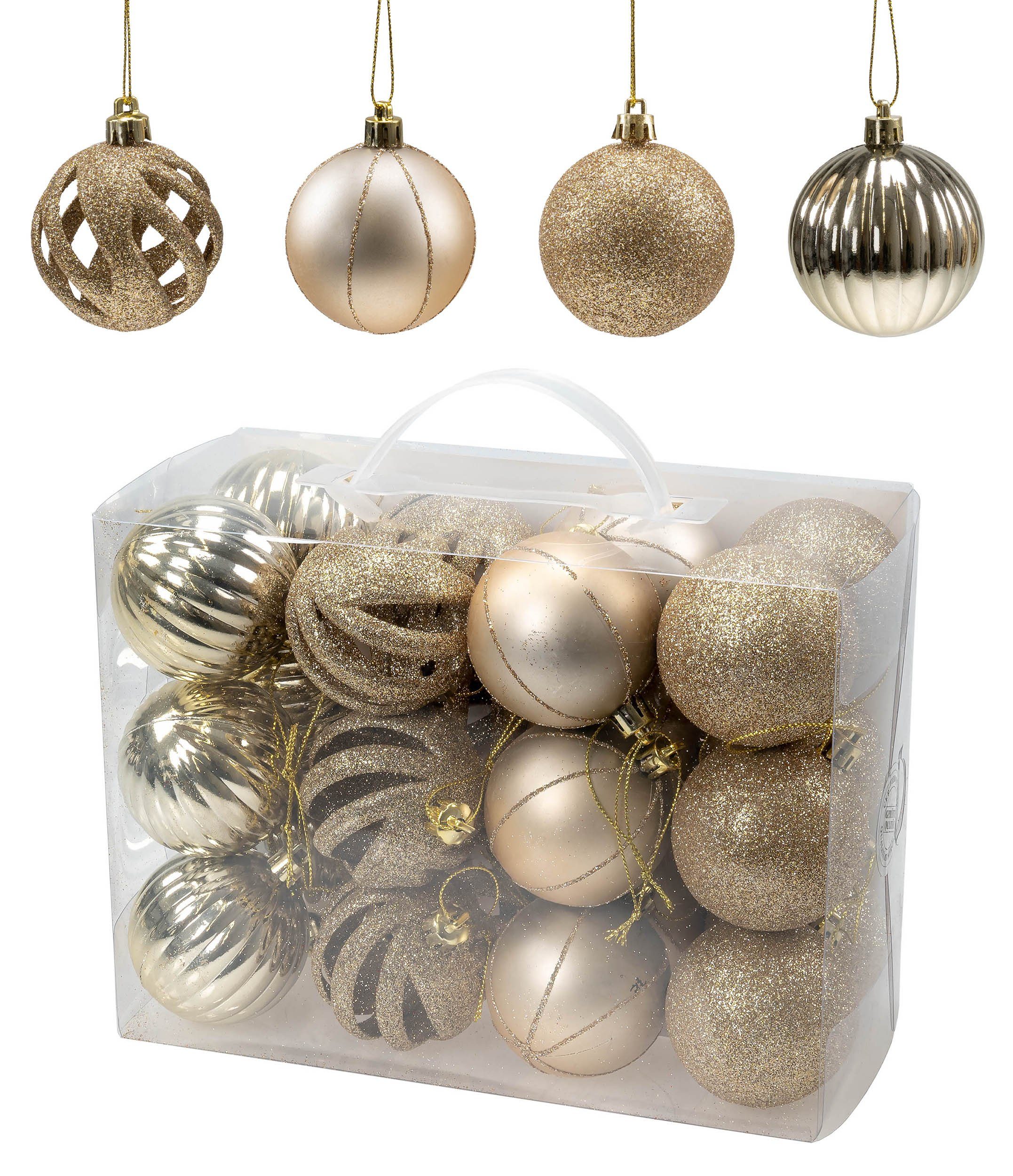 19-teiliges Weihnachtskugeln Set Aus Glas - 5-6 Cm Mit Baumspitze In Champagner