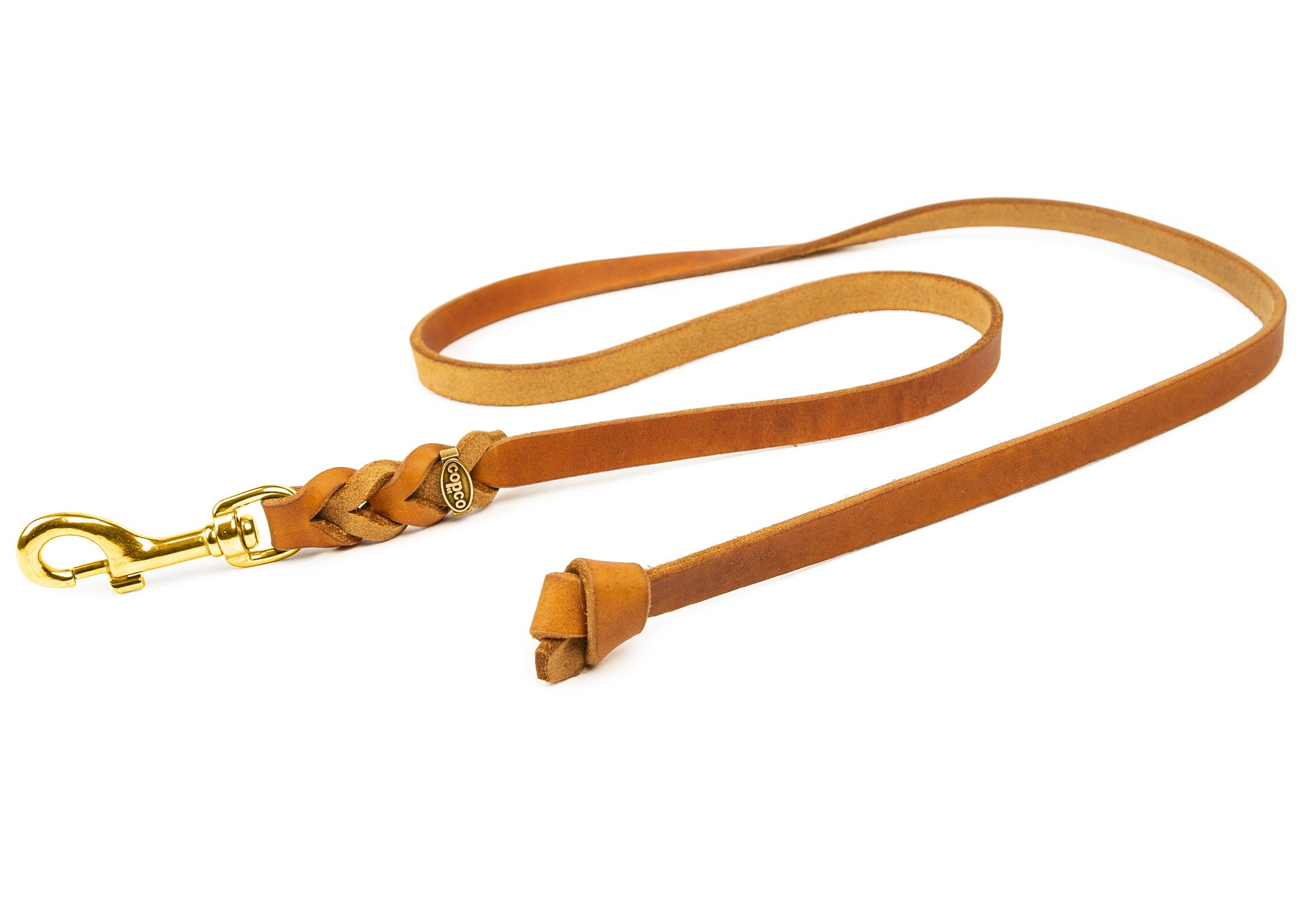CopcoPet Hundeleine Lederleine ohne Handschlaufe Messing, Leder