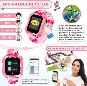LiveGo für Kinder, Jungen und Mädchen Videoanruf, SOS, Schrittzähler Smartwatch, mit 4G GPS-Tracker und Anrufen, HD-Touchscreen-telefon, kombiniert SMS
