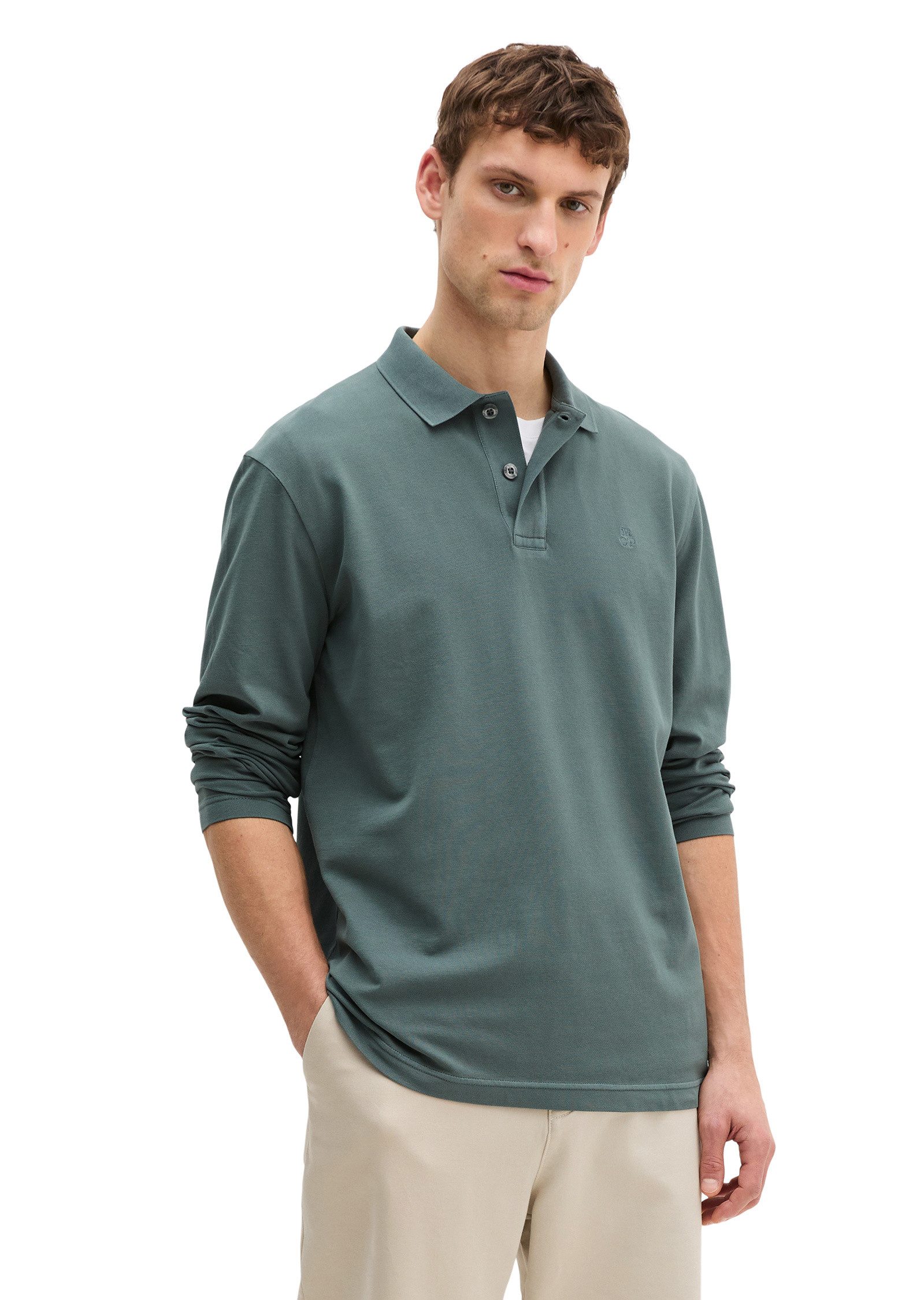 Marc O'Polo Langarm-Poloshirt aus Bio-Baumwolle mit Elasthan