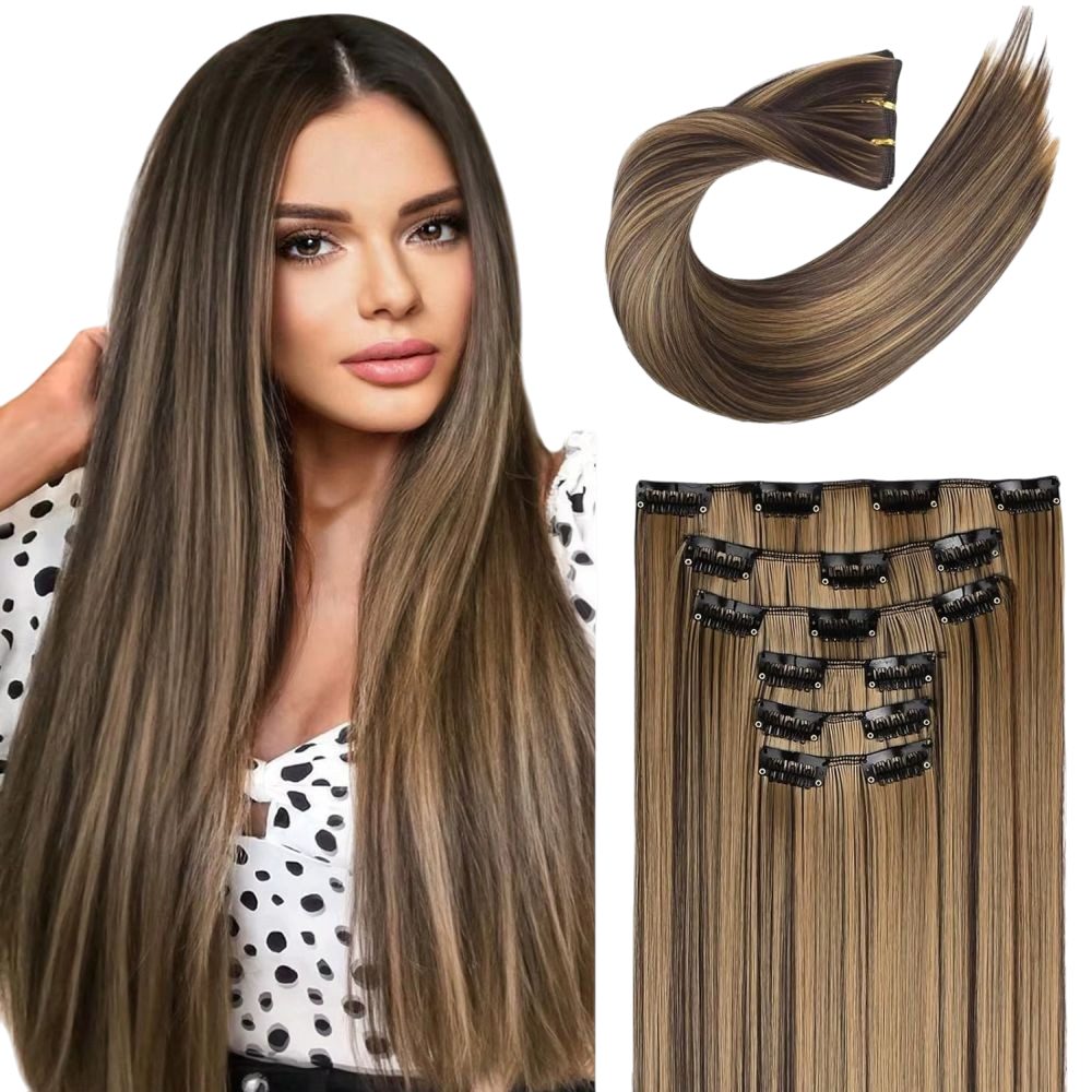 Kunsthaar-Extension Clip-in Haarverlängerung 60 cm dicht voluminös synthetisch DE.