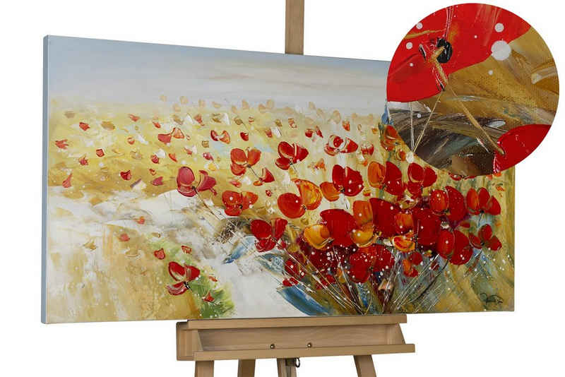KUNSTLOFT Gemälde Flammende Blüten 120x60 cm, Leinwandbild 100% HANDGEMALT Wandbild Wohnzimmer