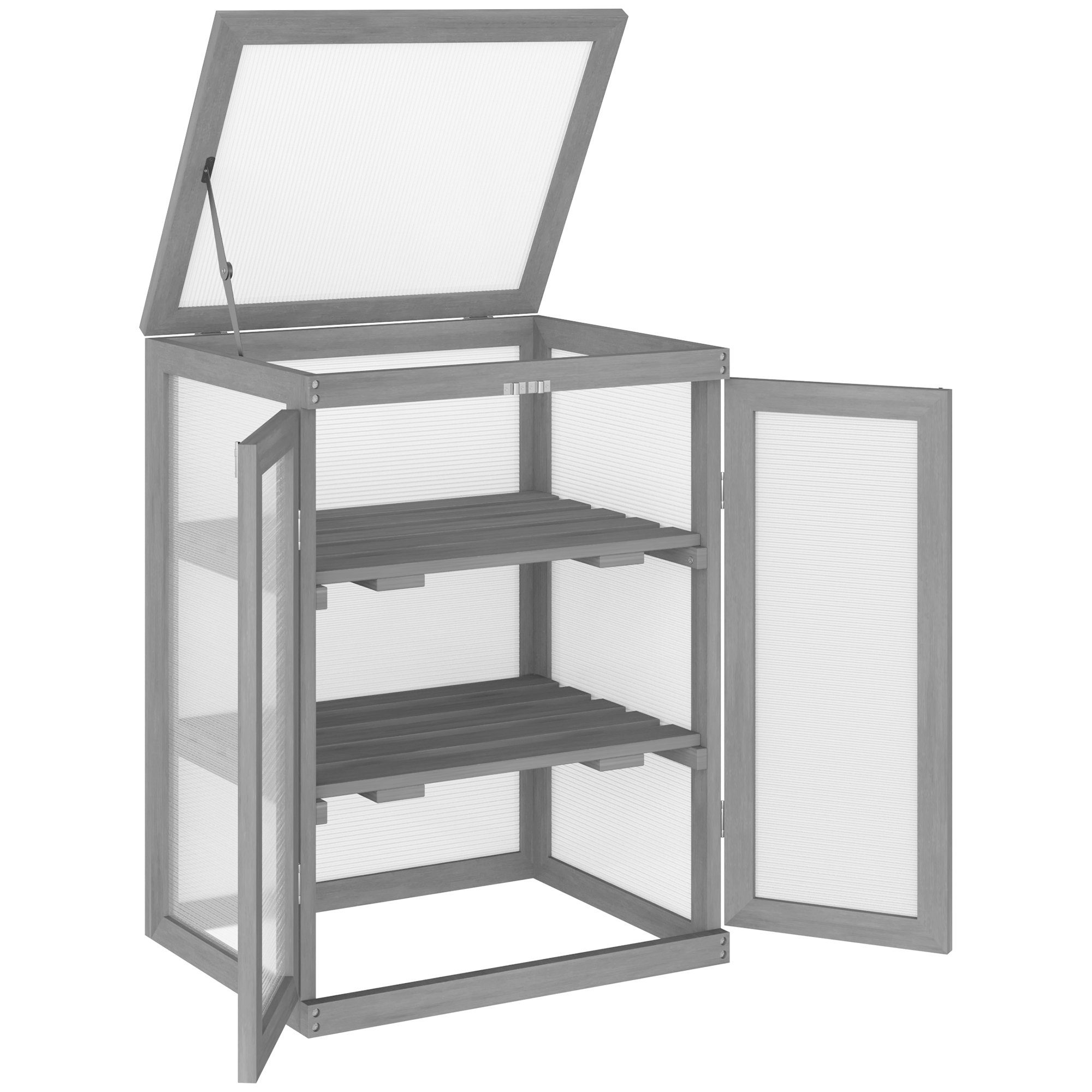 Outsunny Hochbeet 3 Stufen Gewächshaus mit zwei Türen aus Holz und Polycarb günstig online kaufen