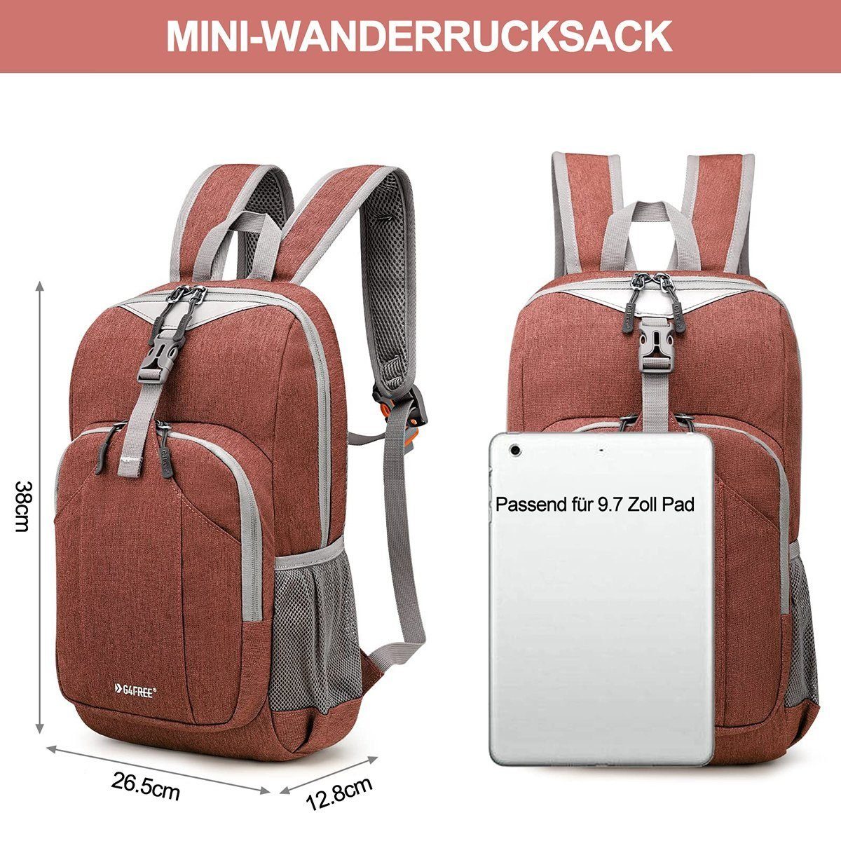 G4Free Wanderrucksack, 10L Mini Tage-, Rot Reise-Schulrucksack Ultraleichter