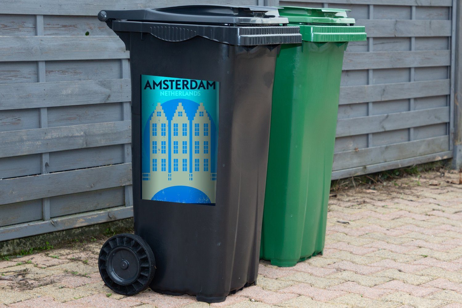 MuchoWow Wandsticker Abfalbehälter Sticker, St), - Vintage Container, Zitate Niederlande Mülltonne, - (1 Mülleimer-aufkleber, - Amsterdam