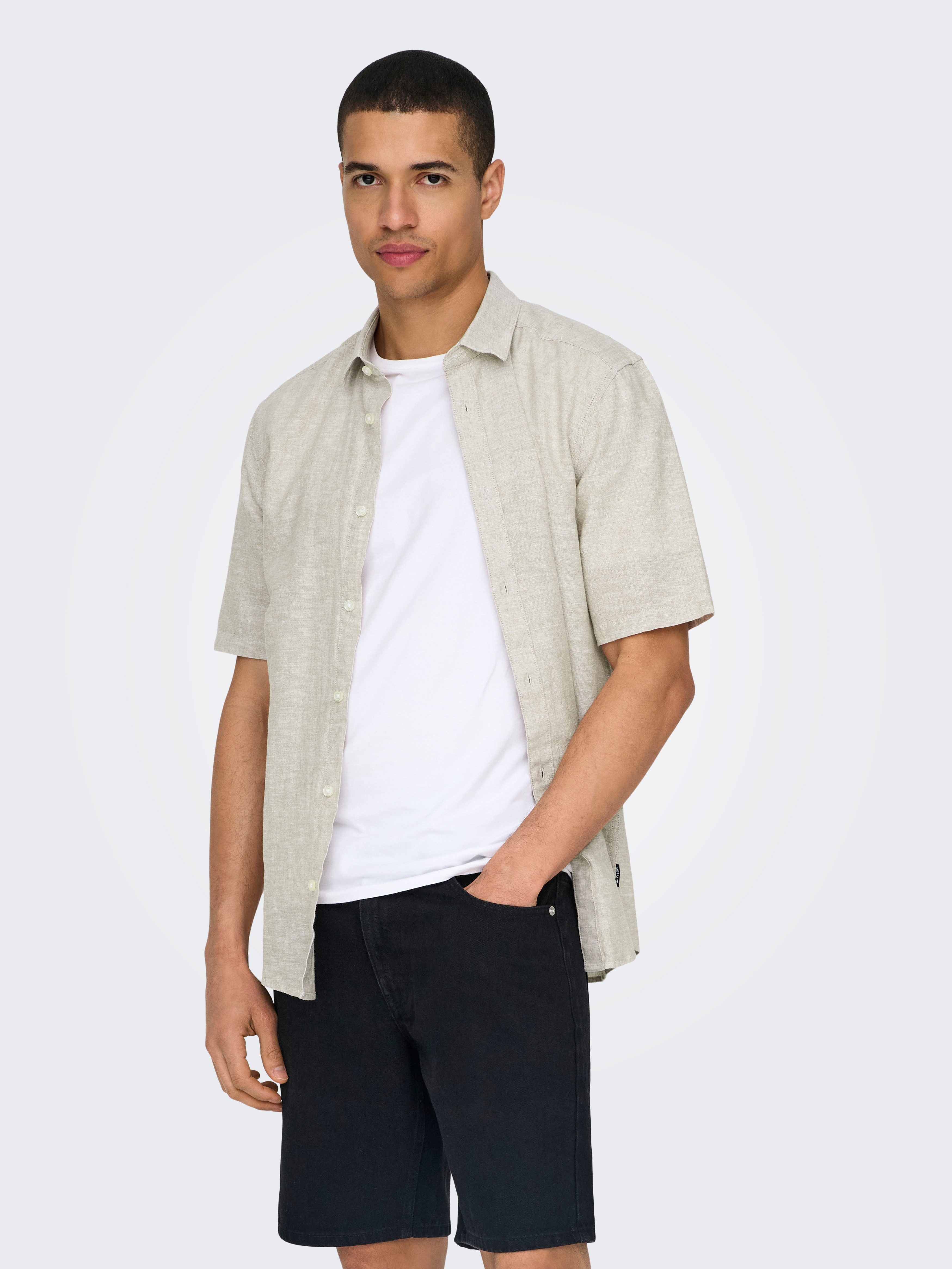 ONLY & SONS Kurzarmhemd ONSCAIDEN SS SOLID LINEN SHIRT NOOS günstig online kaufen