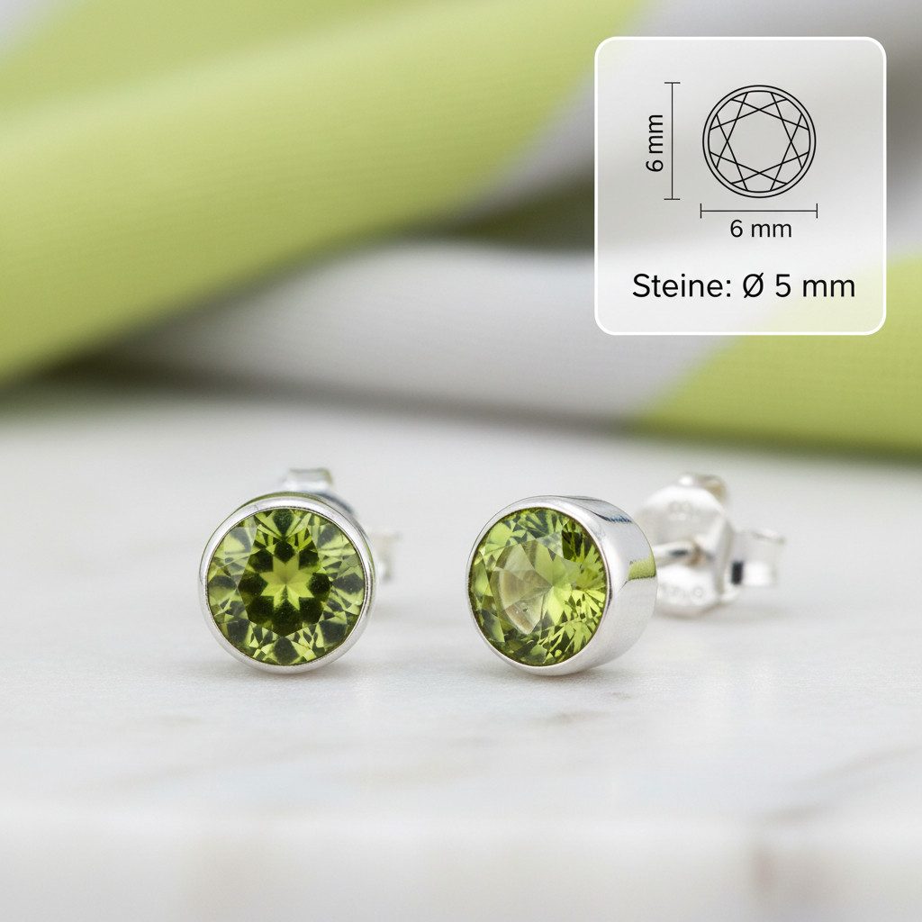 mantraroma Paar Ohrstecker SAMA rund klein aus 925 Silber mit Peridot (Paar günstig online kaufen