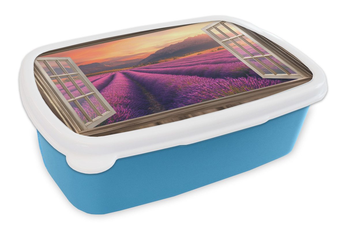 MuchoWow Lunchbox Durchsichtig - Lavendel - Landschaft - Blumen - Lila, Kunststoff, (2-tlg), Brotdose, Lunchbox, Brotbox für Kinder und Erwachsene