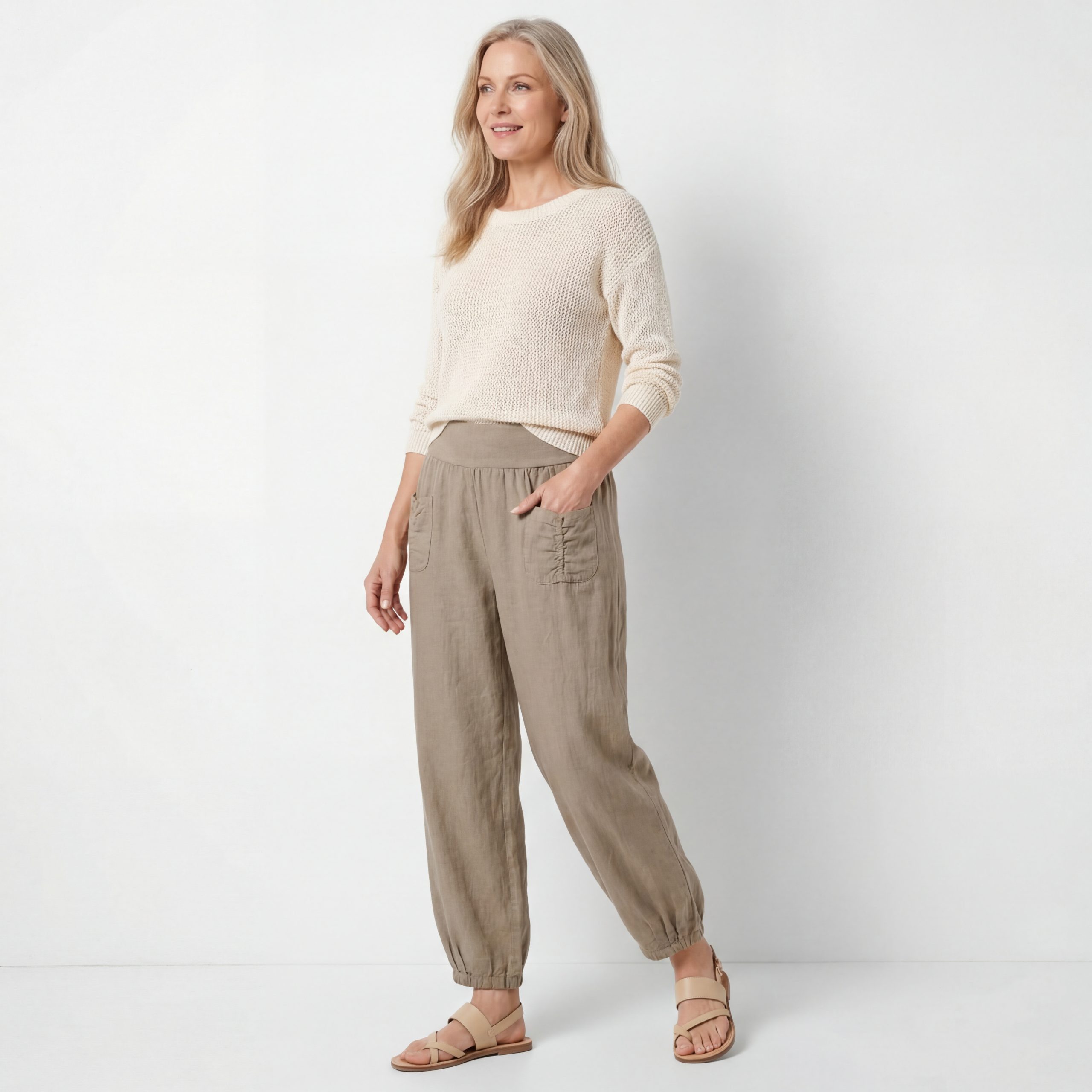 Leinenhose Sommerliche Leinen Pumphose luftig leichte Schlupfhose